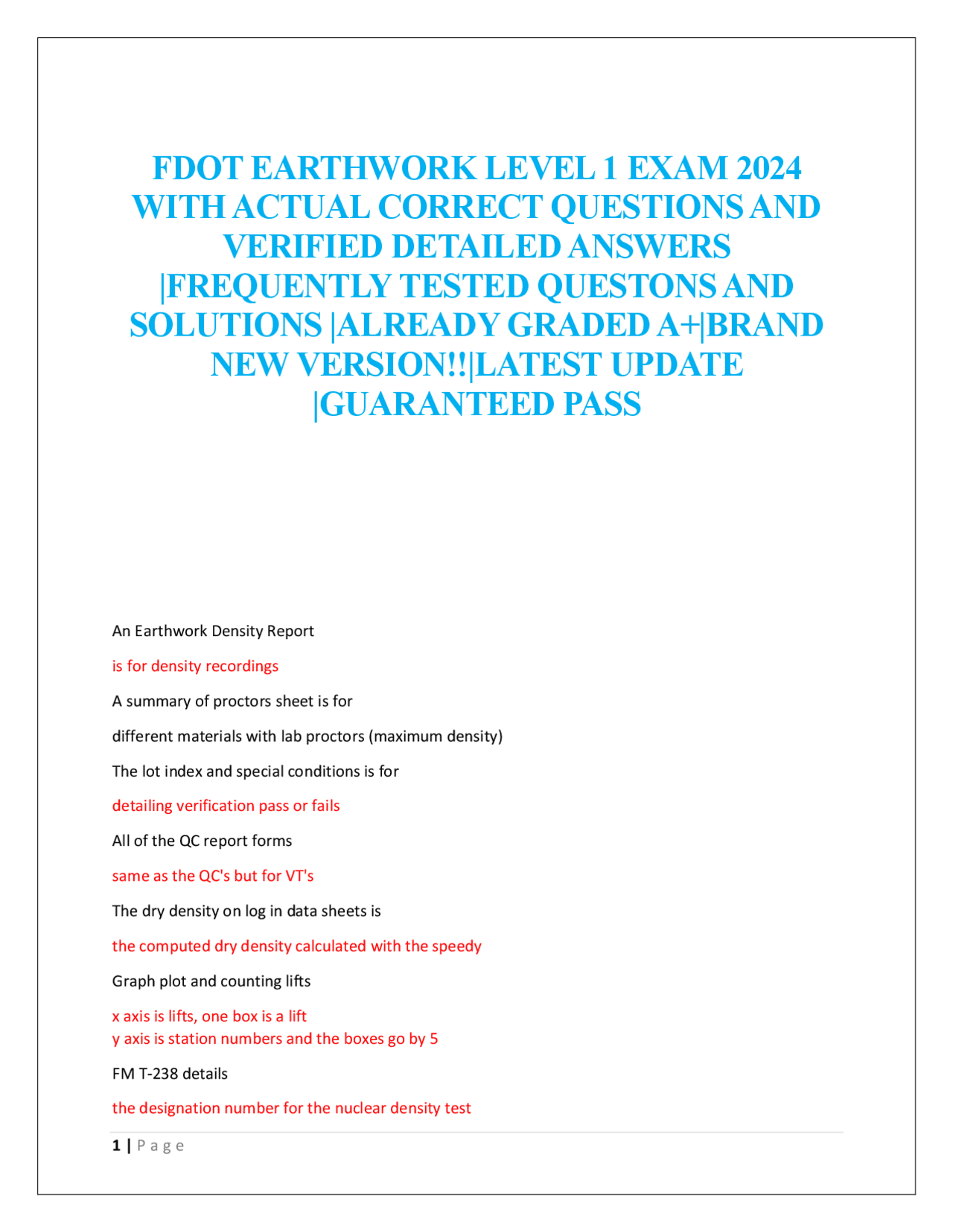 Fdot Construction Math Answer Key FDOT Earthwork Level 1 Exam 2024: Questions and Answers | Exams ...