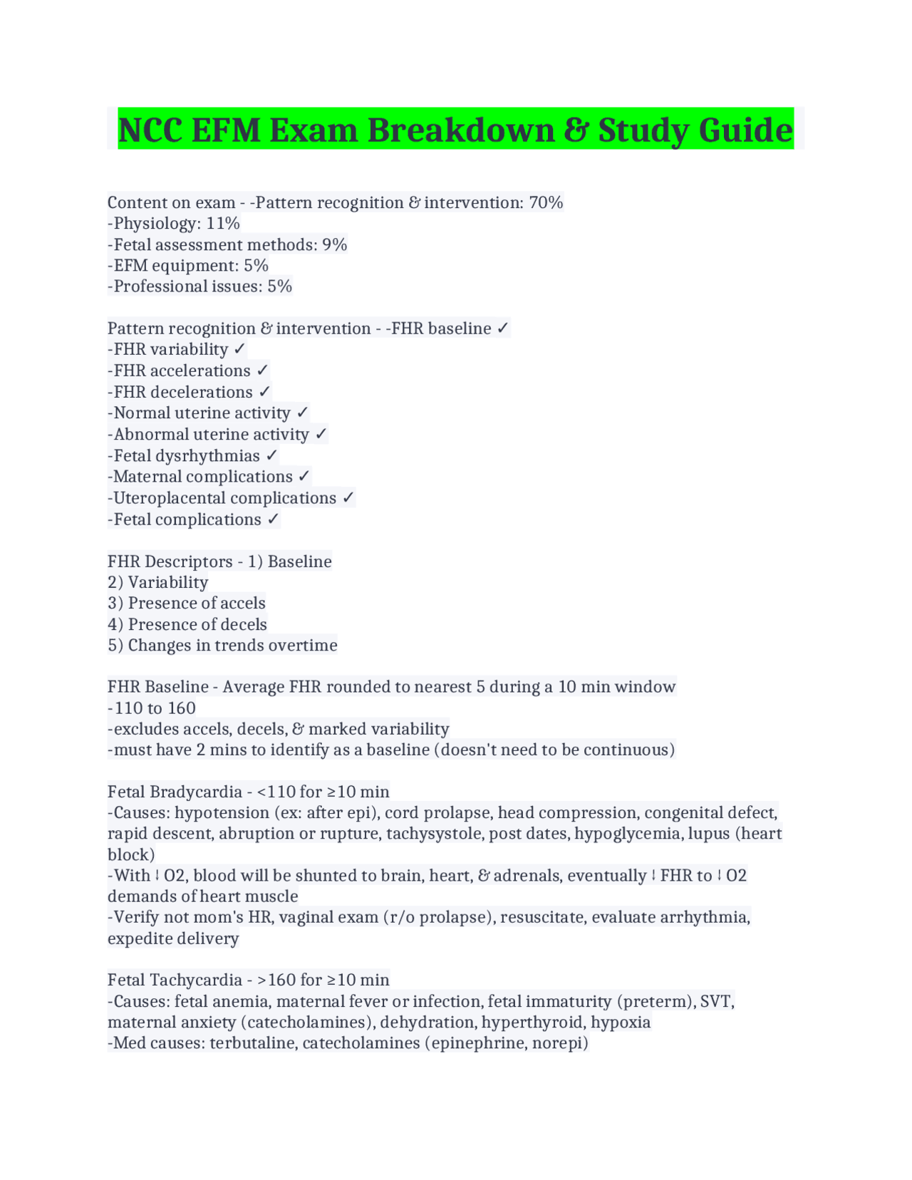 Ncc Study Chart NCC EFM Exam Breakdown & Study Guide: A Comprehensive Guide to Fetal ...