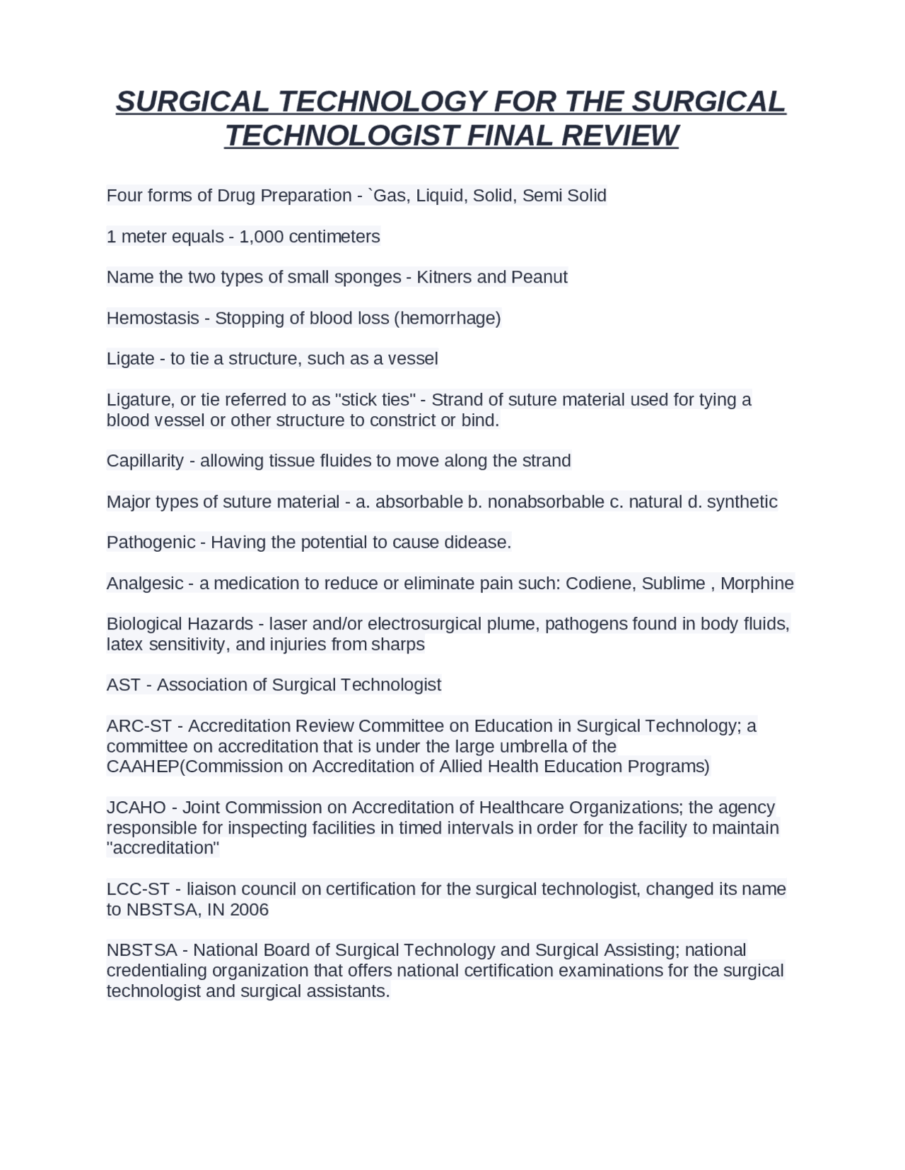 Surgical Technology Final Review: Key Concepts and Terminology | Exams ...