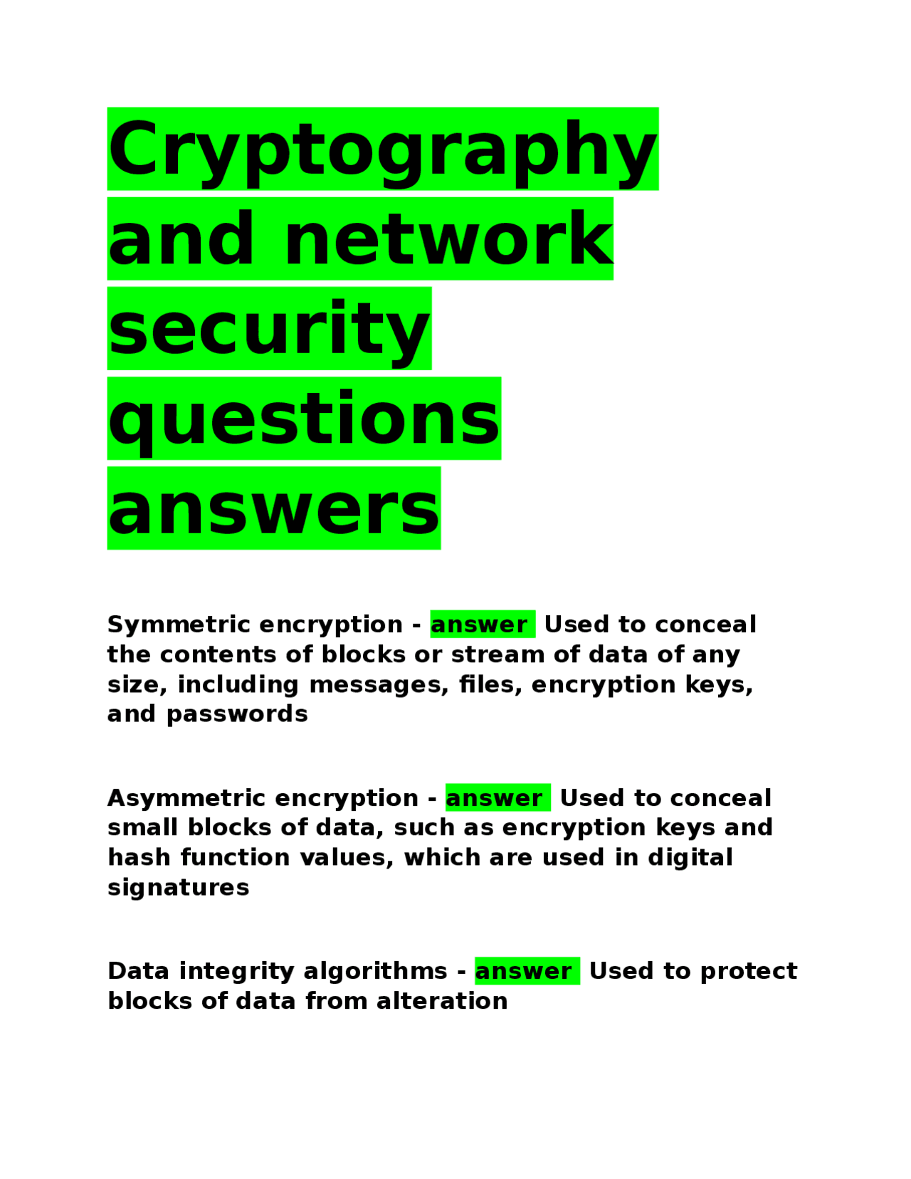 Cryptography and Network Security Questions and Answers | Exams Biology ...