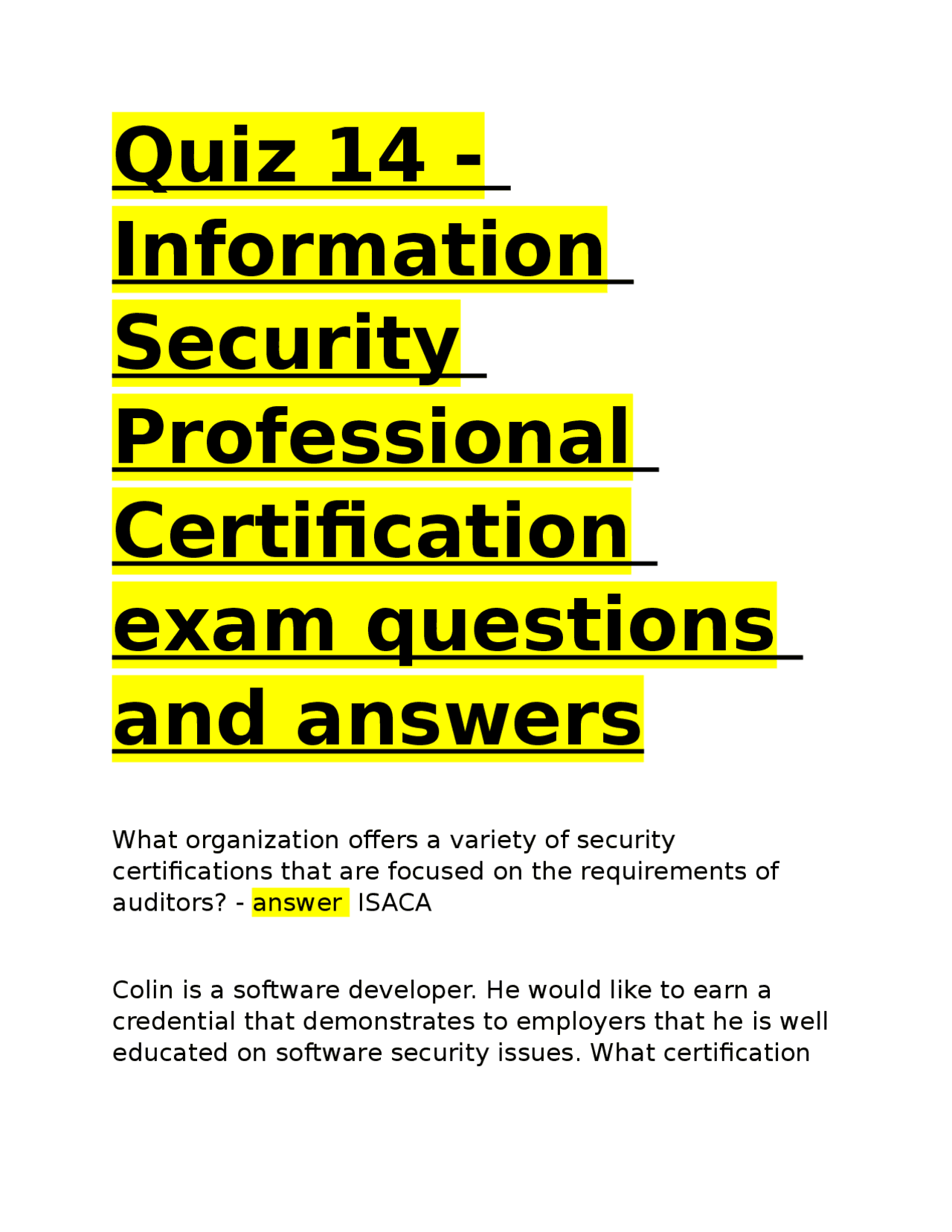 Information Security Professional Certification Exam Questions and ...