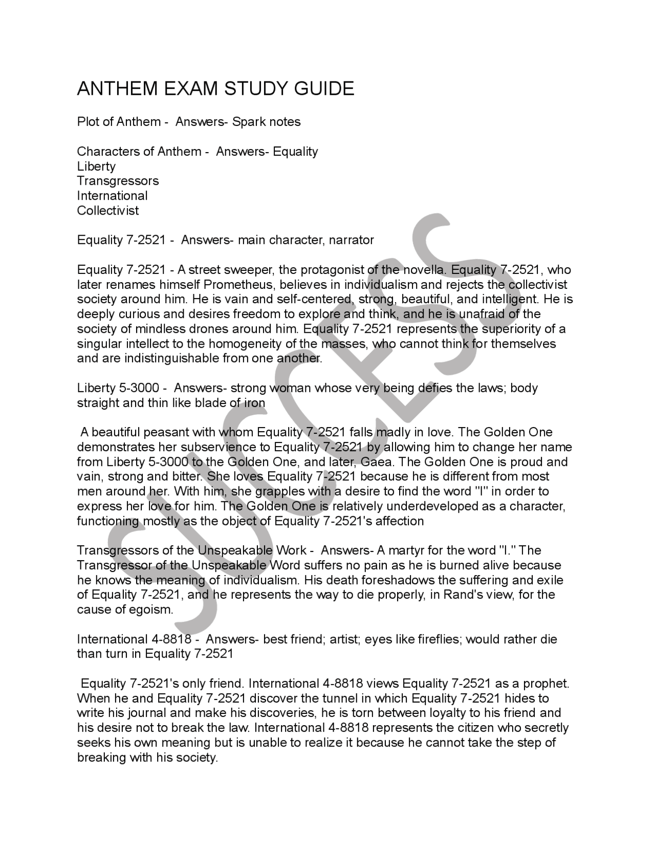 ANTHEM EXAM STUDY GUIDE QUESTIONS 2024 | Exams Social Sciences | Docsity
