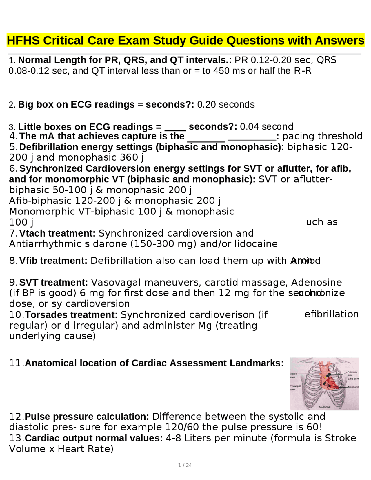 HFHS Critical Care Exam Study Guide Questions with Answers | Exams ...