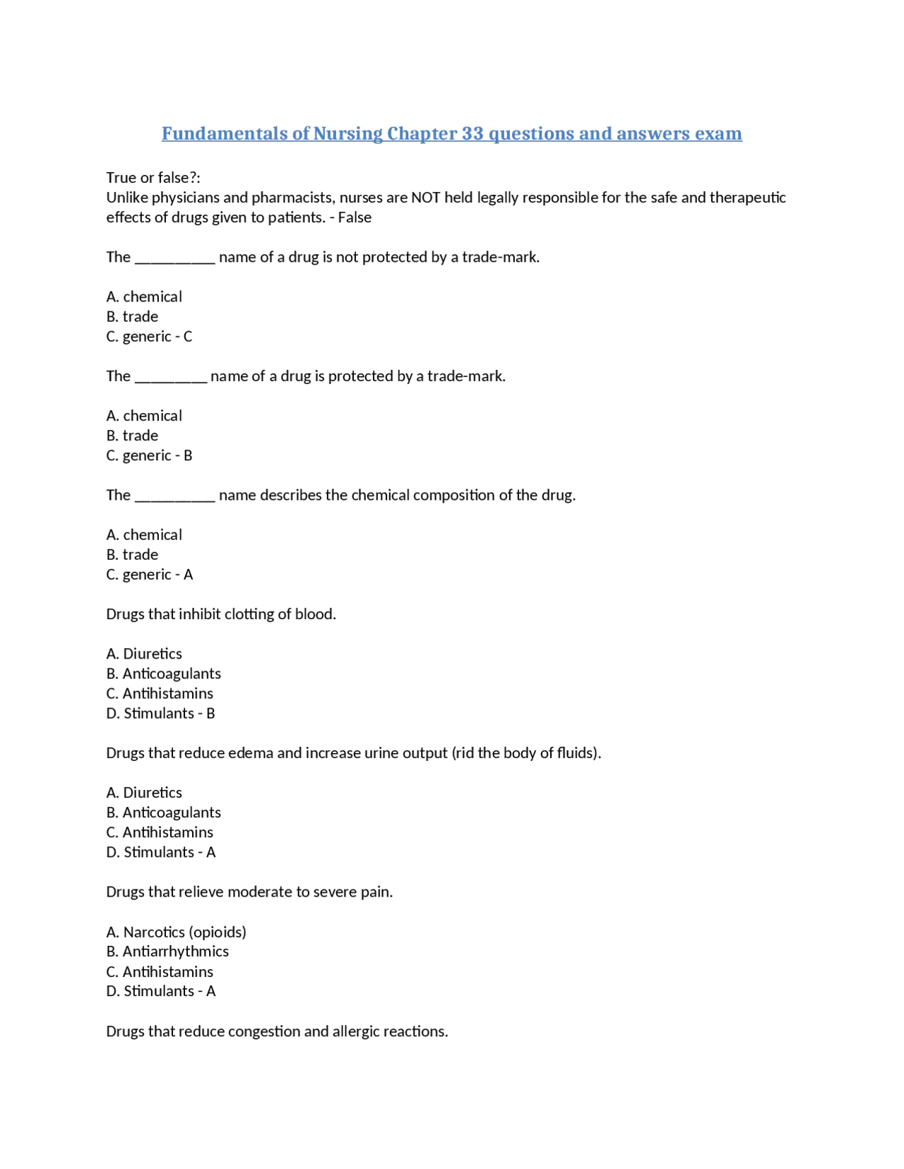 Fundamentals Of Nursing Chapter 33 Medication Administration Exams