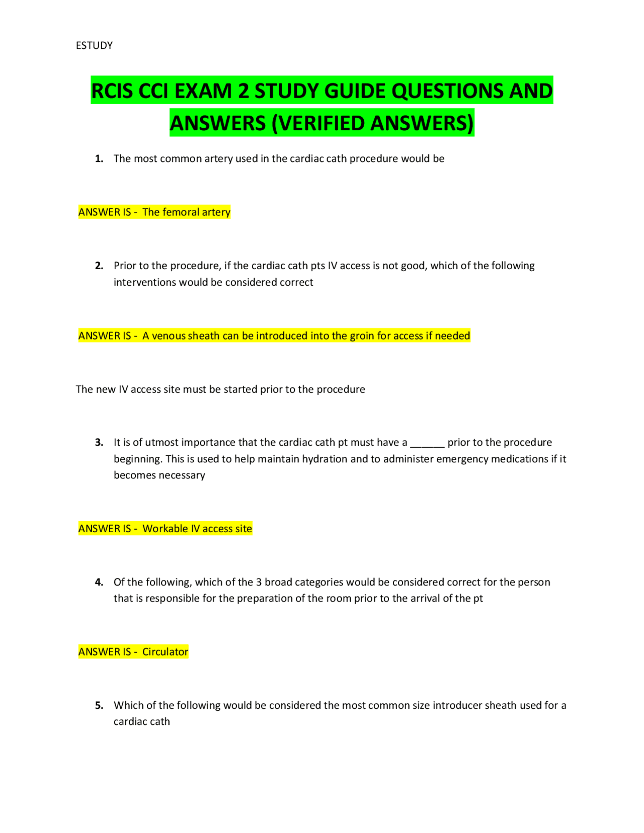 Rccs Study Guide RCIS CCI Exam 2 Study Guide: Questions and Answers | Exams Nursing ...