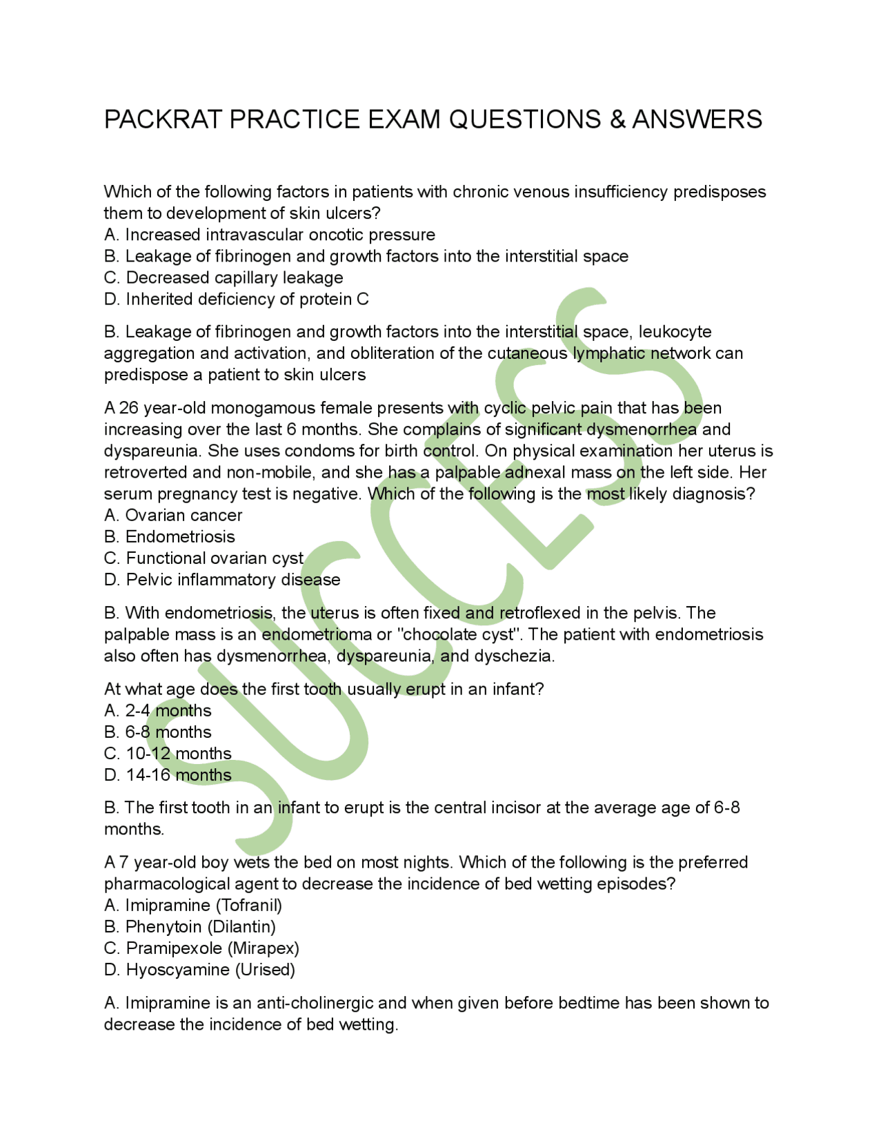 Packrat Practice Exam Questions & Answers: Medical Sciences | Exams ...