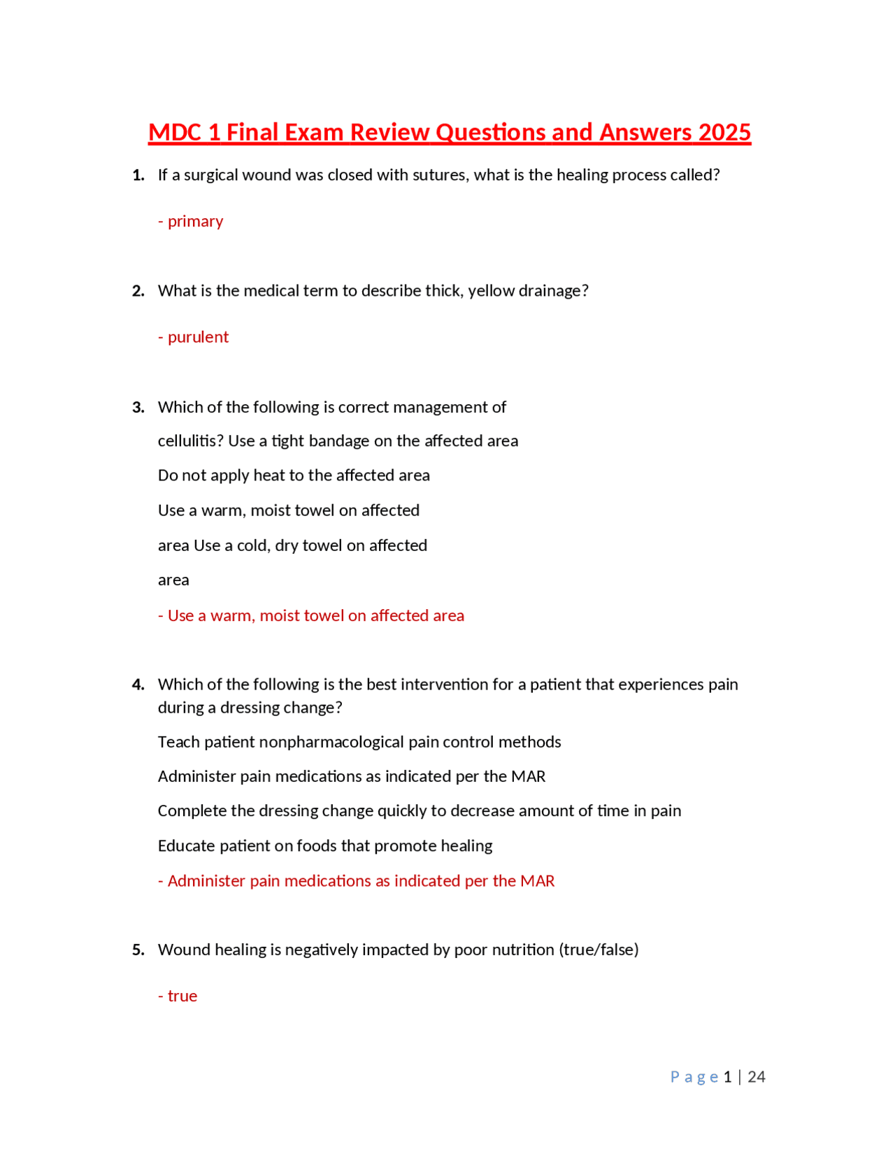 MDC Final Exam Review Questions and Answers 2025 | Exams Nursing | Docsity
