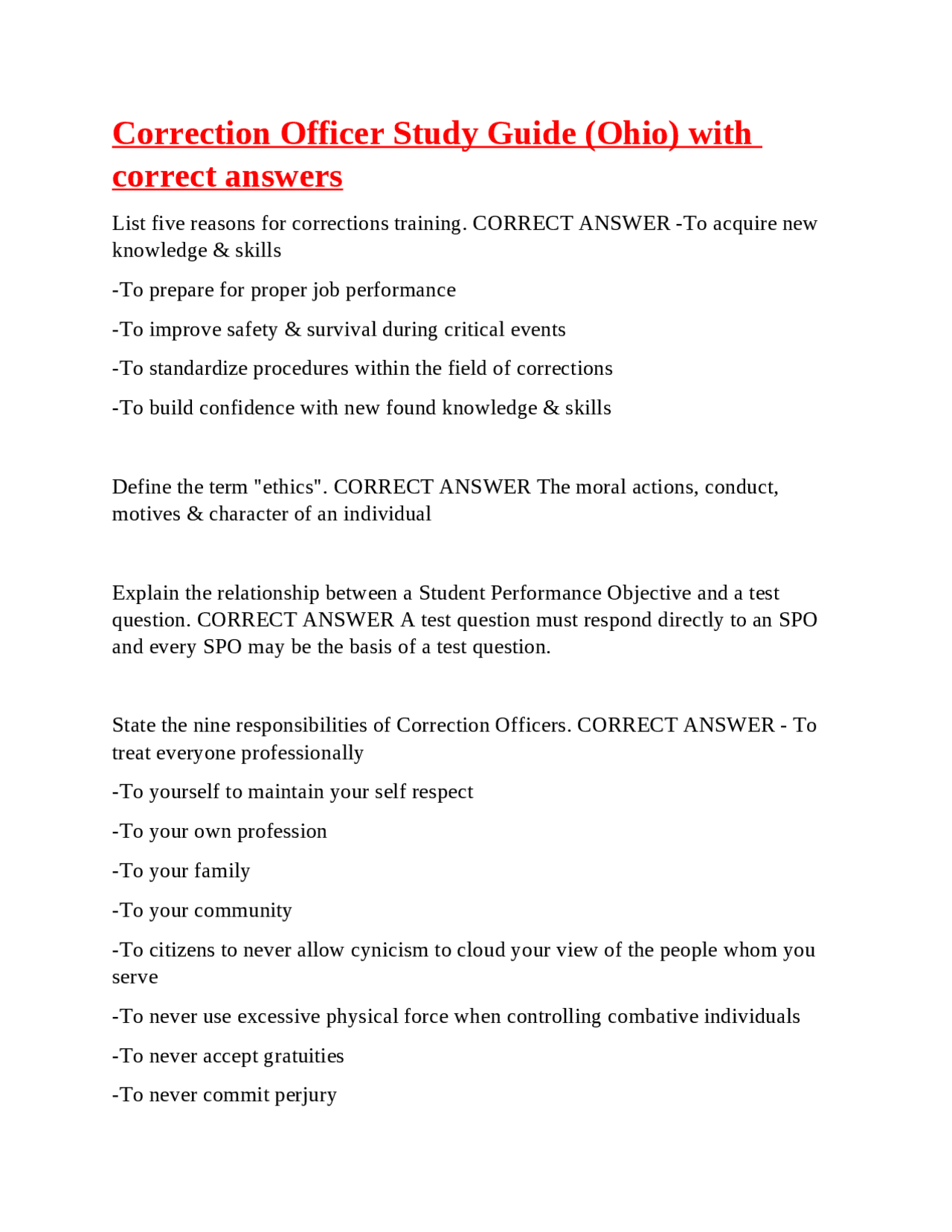 Study Correction Correction Officer Study Guide (Ohio): Key Concepts and Ethical ...