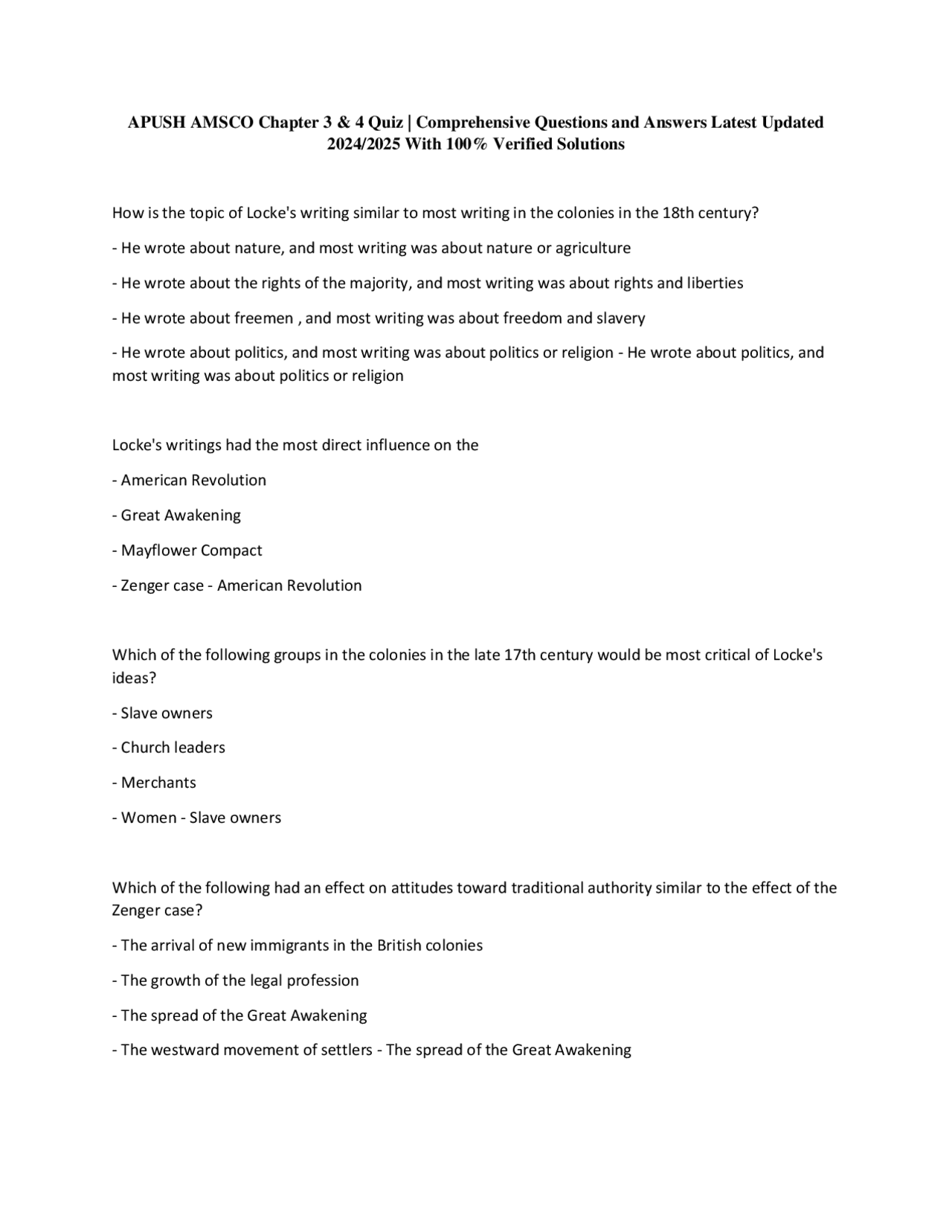 APUSH AMSCO Chapter 3 & 4 Quiz: Comprehensive Questions and Answers ...