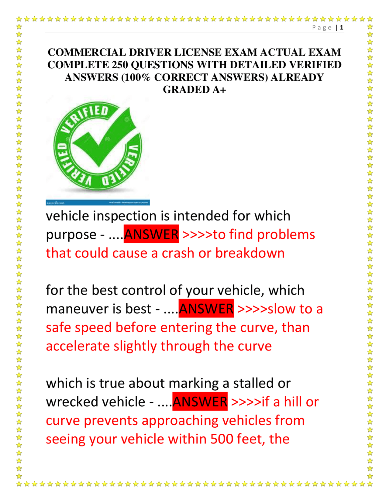 Commercial Driver License Exam: 250 Questions and Answers | Exams ...