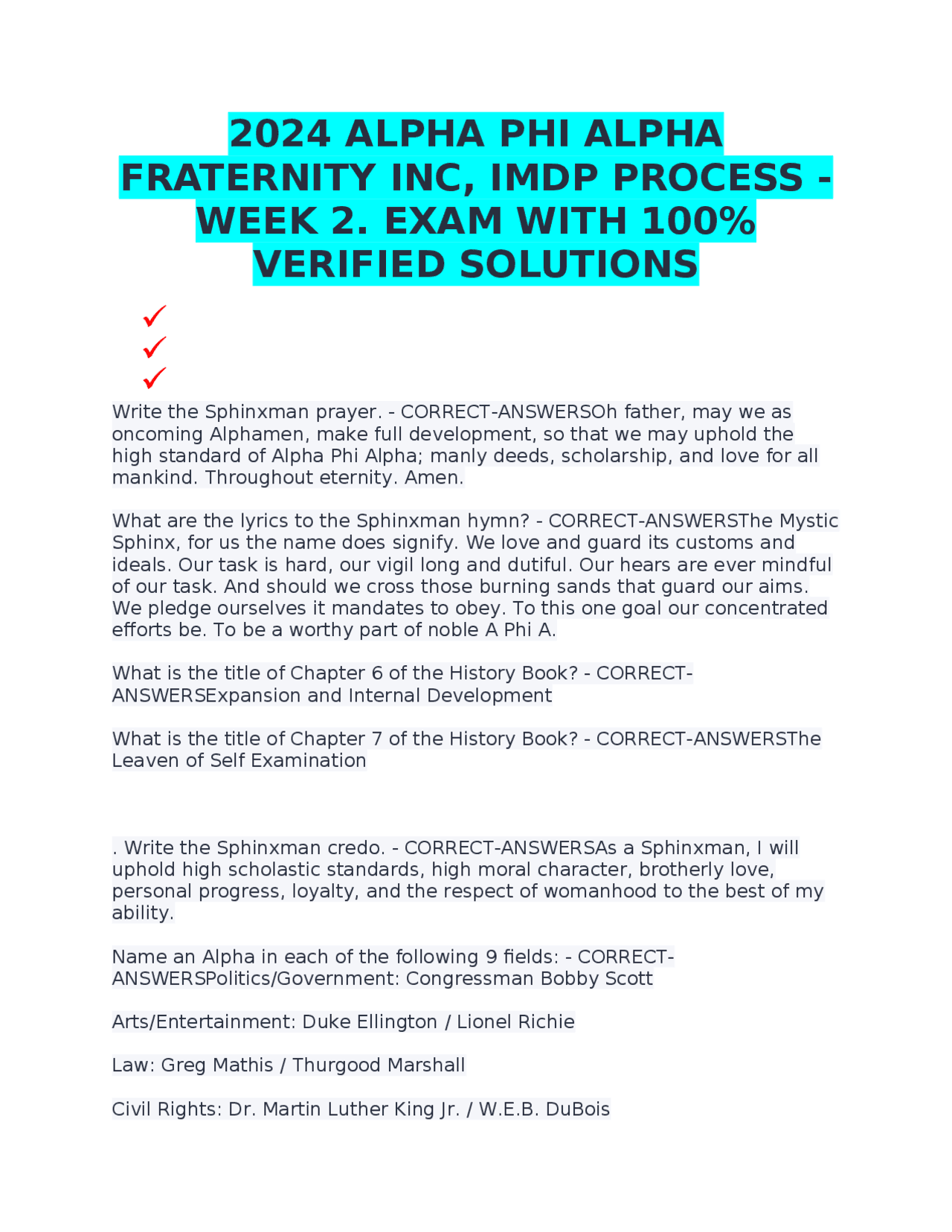 Alpha Phi Alpha Fraternity Exam Questions and Answers | Exams Advanced ...