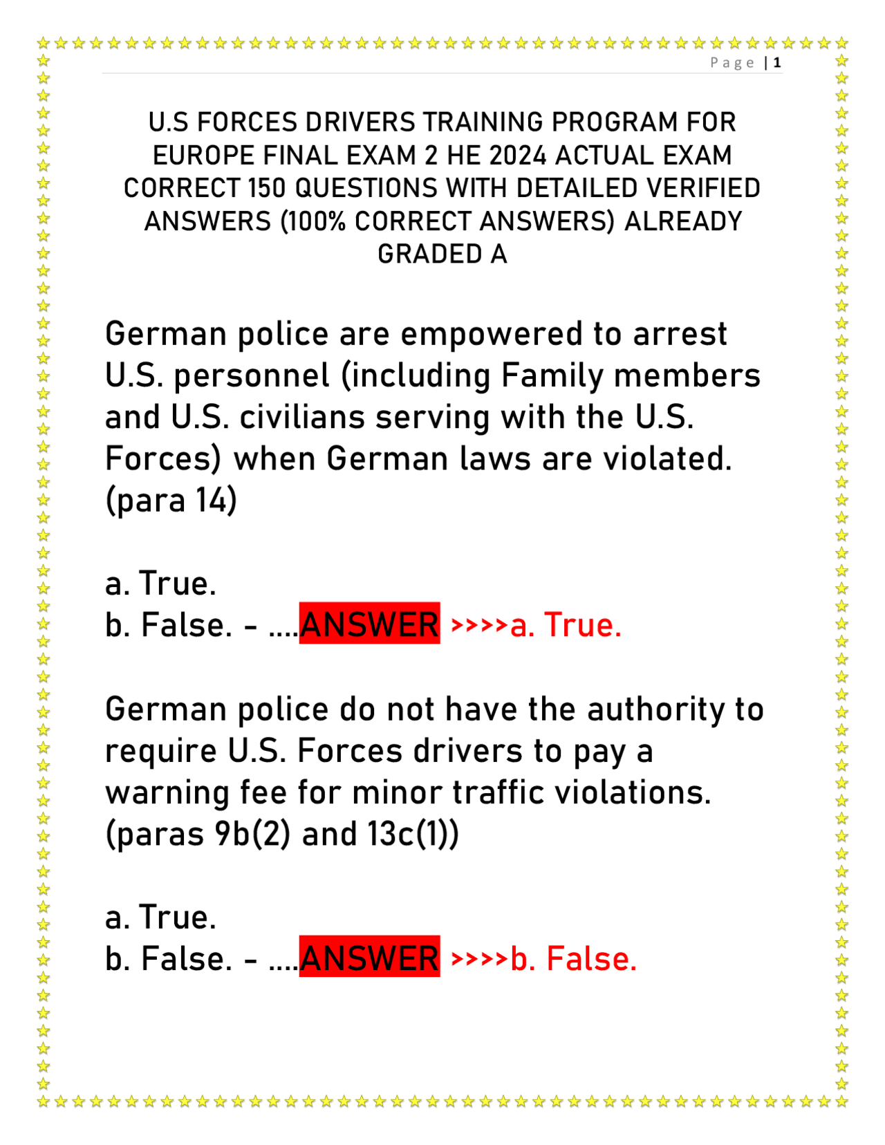 U.S. Forces Drivers Training Program for Europe Final Exam | Exams ...