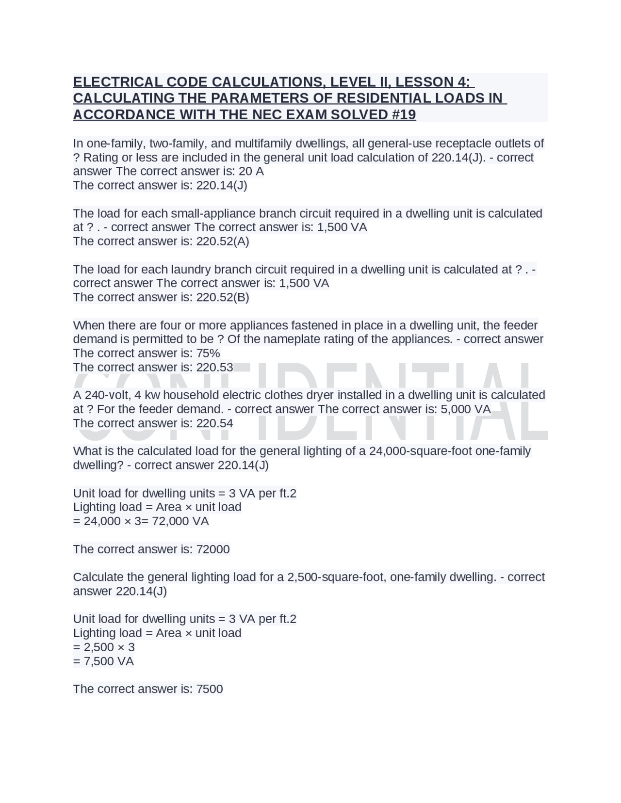 Residential Load Calculations: NEC Compliance - Prof. Mutambayi | Exams ...