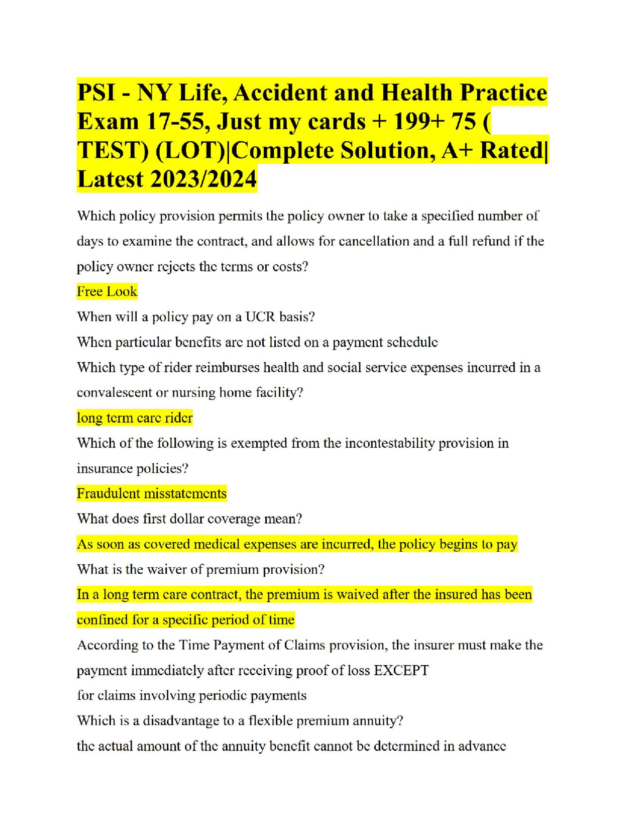 Psi Ny Life Accident And Health Practice Exam 17 55 Just My Cards