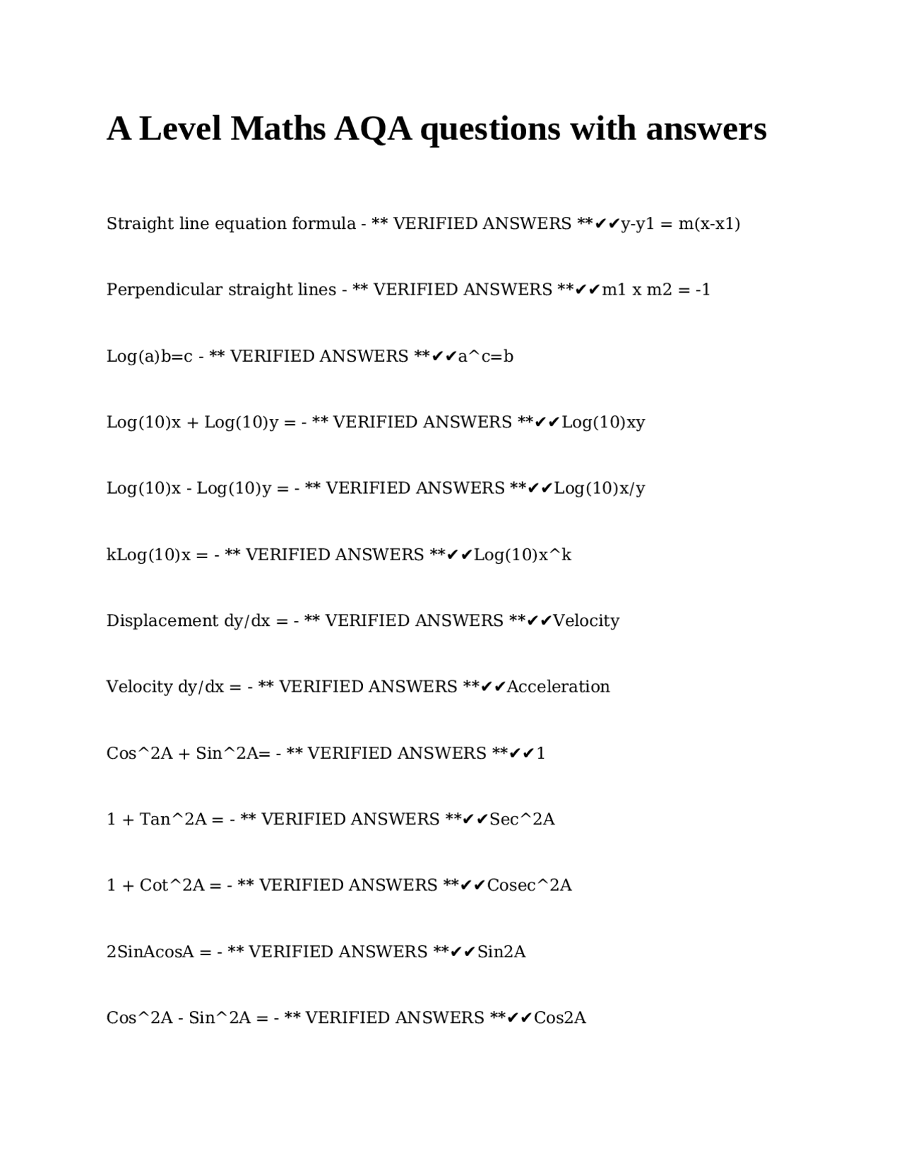 A Level Maths AQA Questions with Answers: Formulas and Exercises ...