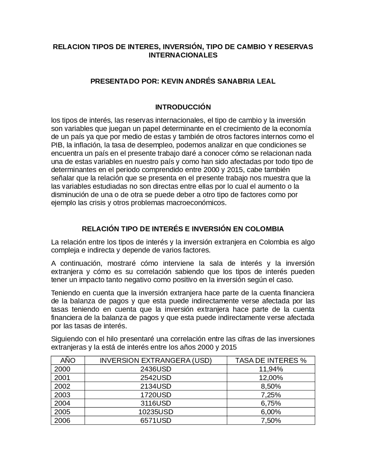 Relación entre Tasas de Interés, Inversión Extranjera y Reservas en ...
