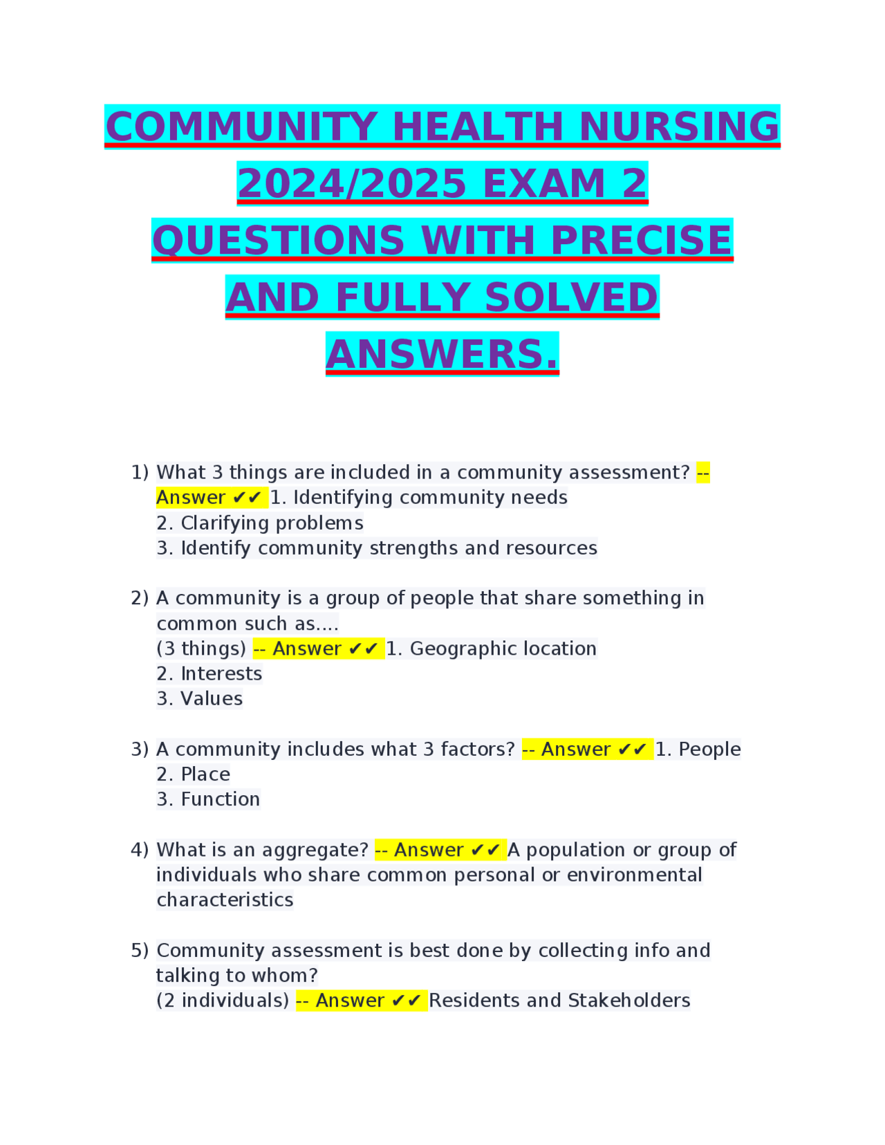 Community Health Nursing Exam 2: Questions and Answers | Exams ...