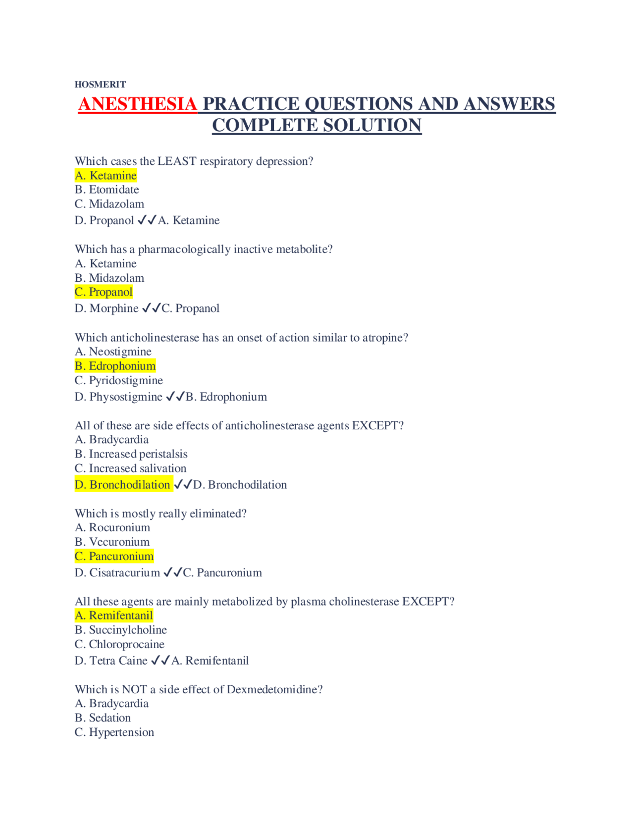 Anesthesia Practice Questions and Answers: A Comprehensive Guide for ...