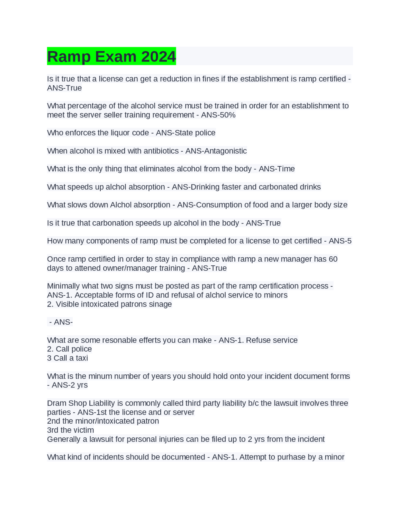 Ramp Exam 2024: Alcohol Service Regulations and Best Practices | Exams ...