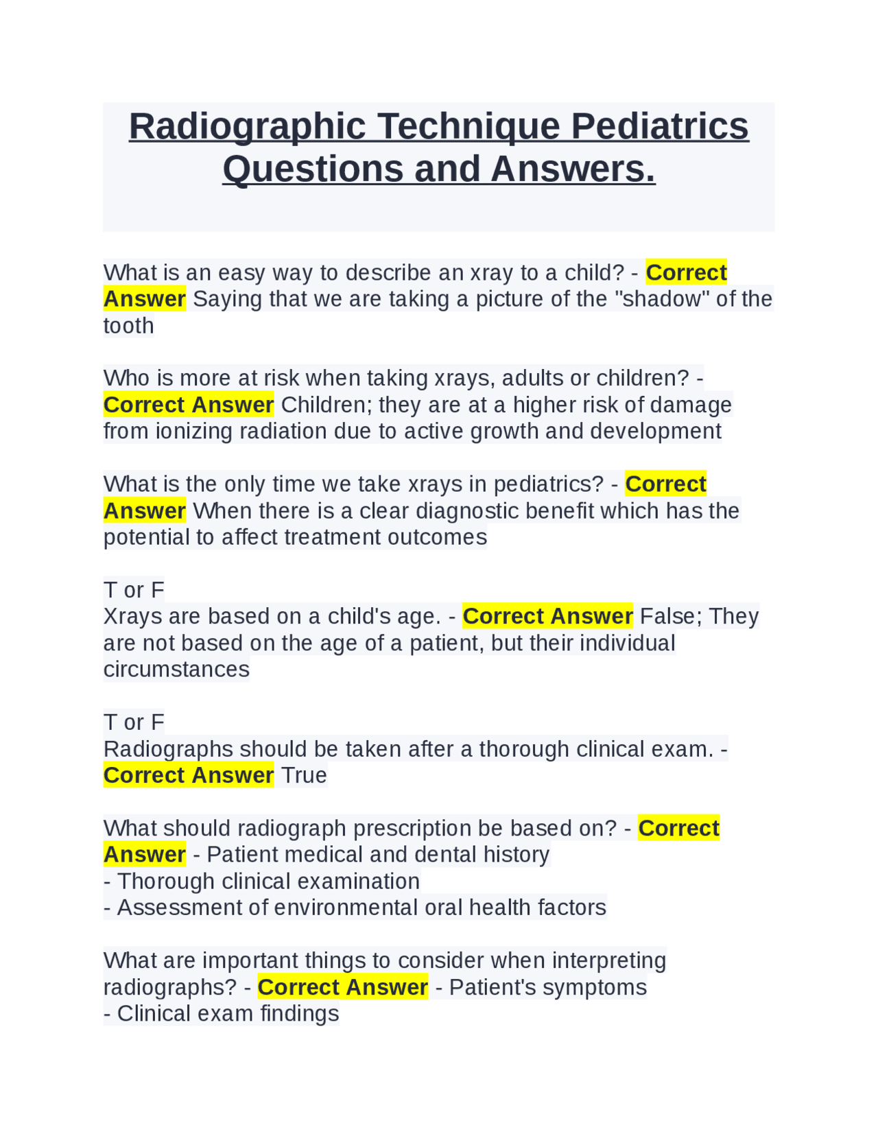 Radiology Bontrager Chapter 1 Self Test Questions and Answers. | Exams ...