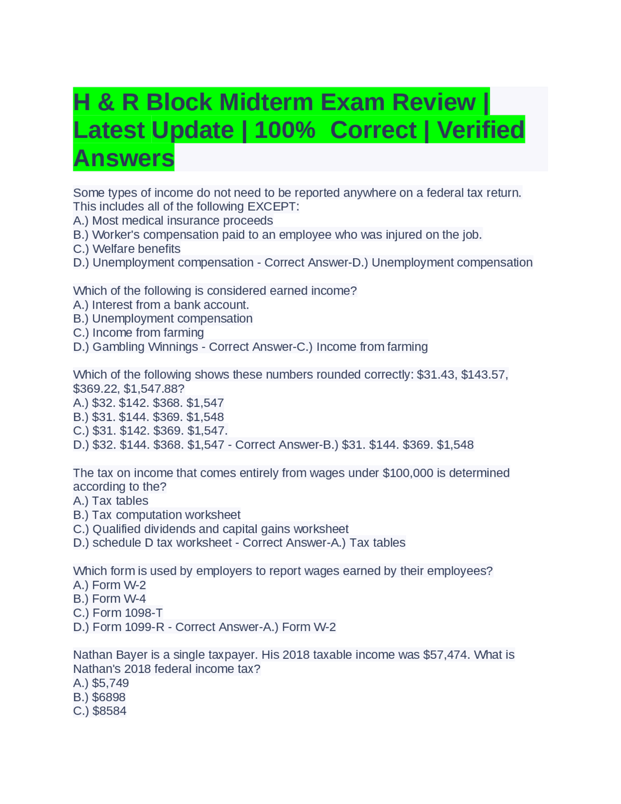 H R Block Interview Guide.pdf H & R Block Midterm Exam Review: Tax Concepts and Filing Requirements ...