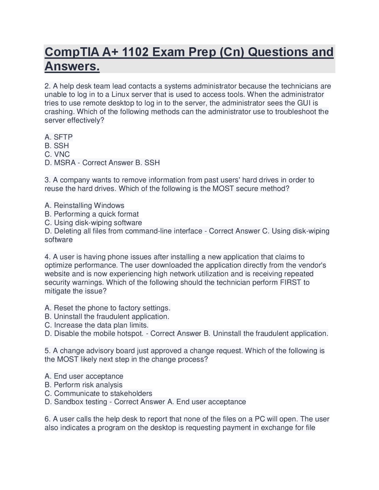 CompTIA A+ 1102 Exam Prep (Cn) Questions and Answers. | Exams Computer ...