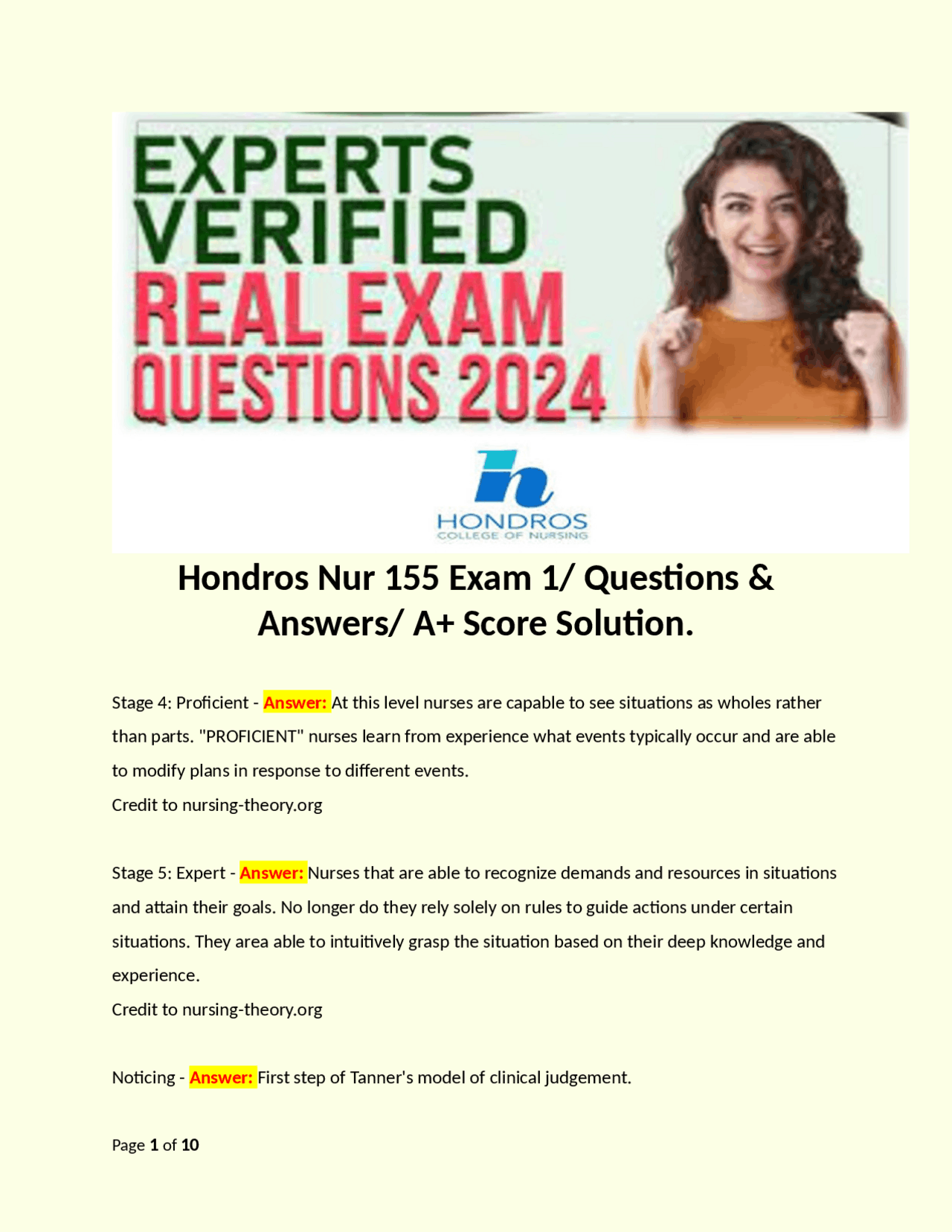 Hondros Nur 155 Exam 1: Questions & Answers - A+ Score Solution | Exams ...