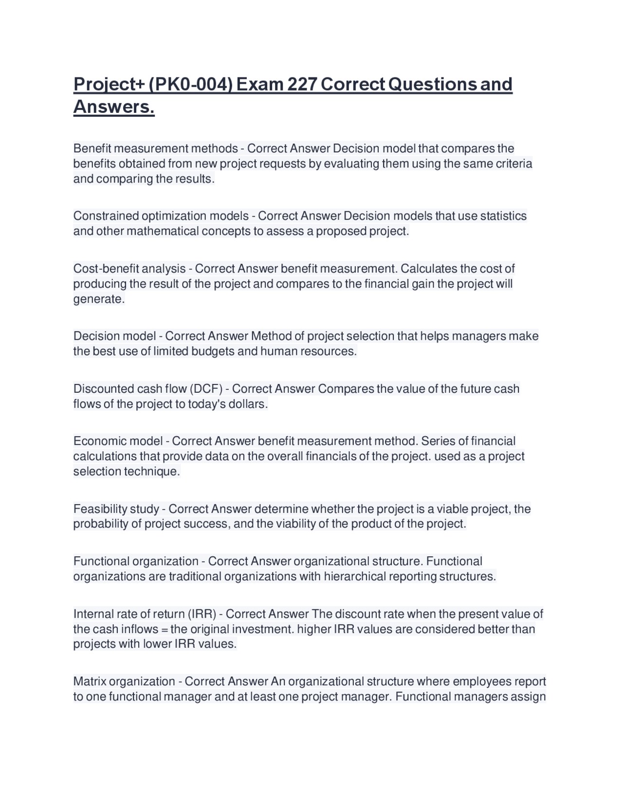Project Management Exam Questions and Answers | Exams Project ...