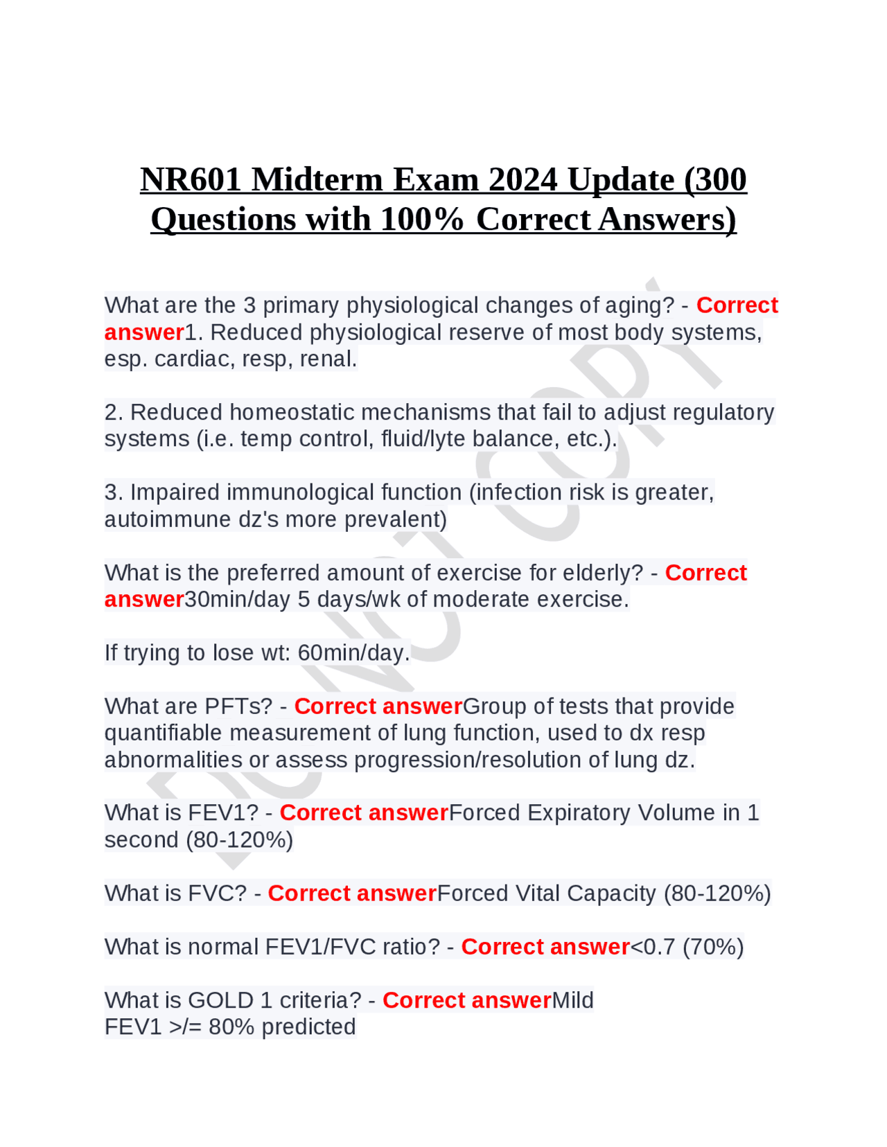 NR601 Midterm Exam 2024: Comprehensive Review of Geriatric Health ...