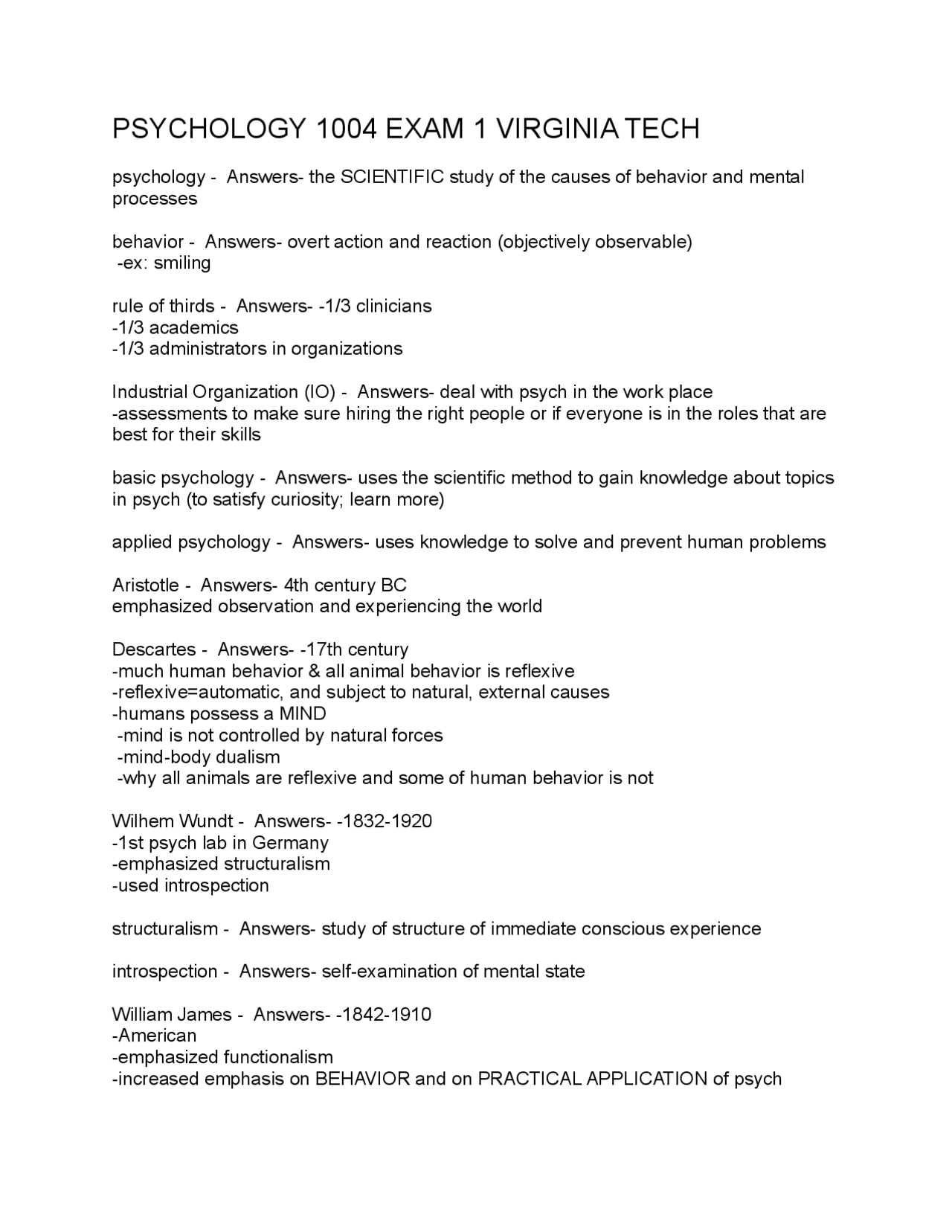 Psychology 1004 Exam 1: Key Concepts and Definitions | Exams Nursing ...