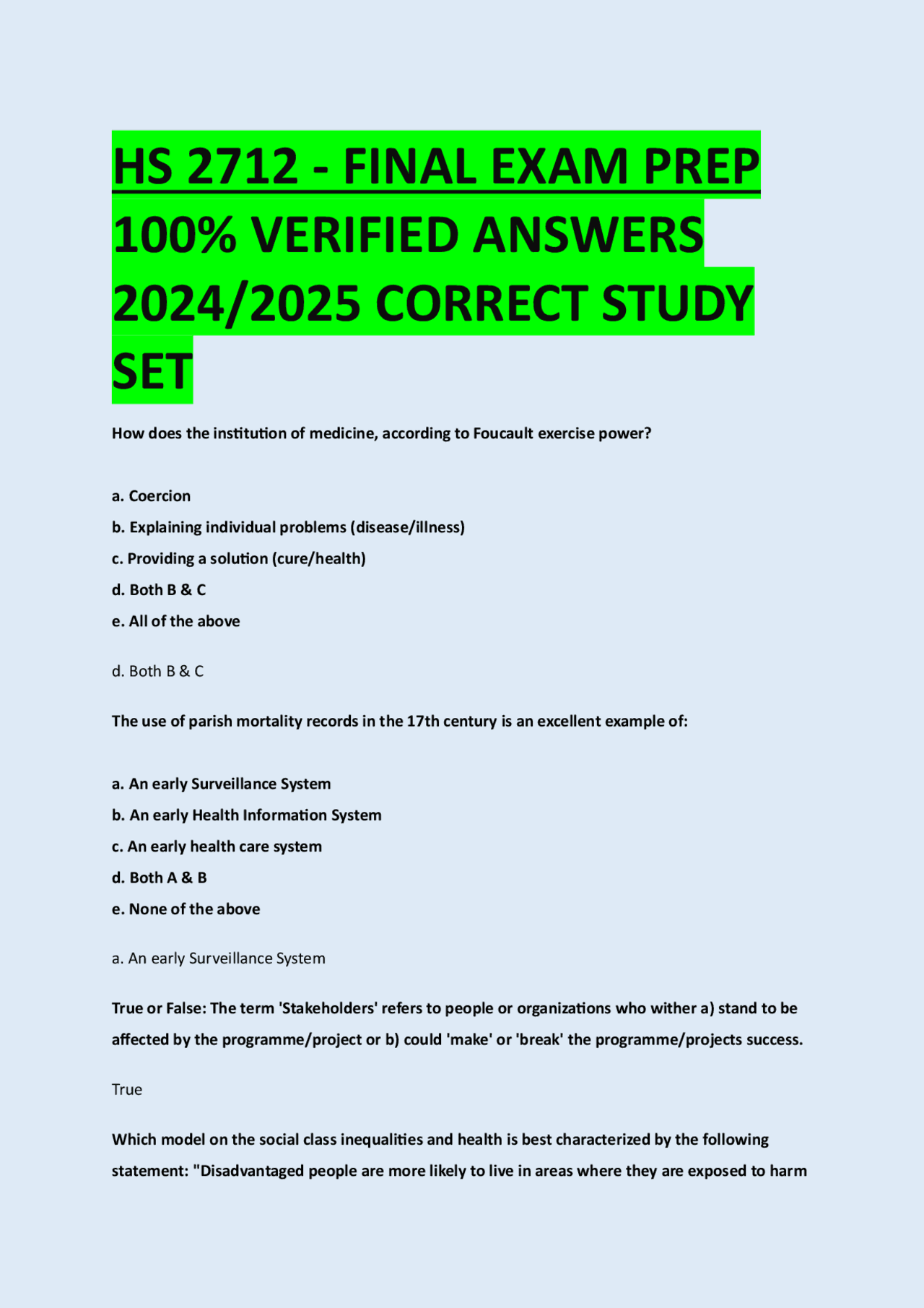 HS 2712 - FINAL EXAM PREP 100% VERIFIED ANSWERS 2024/2025 CORRECT STUDY ...