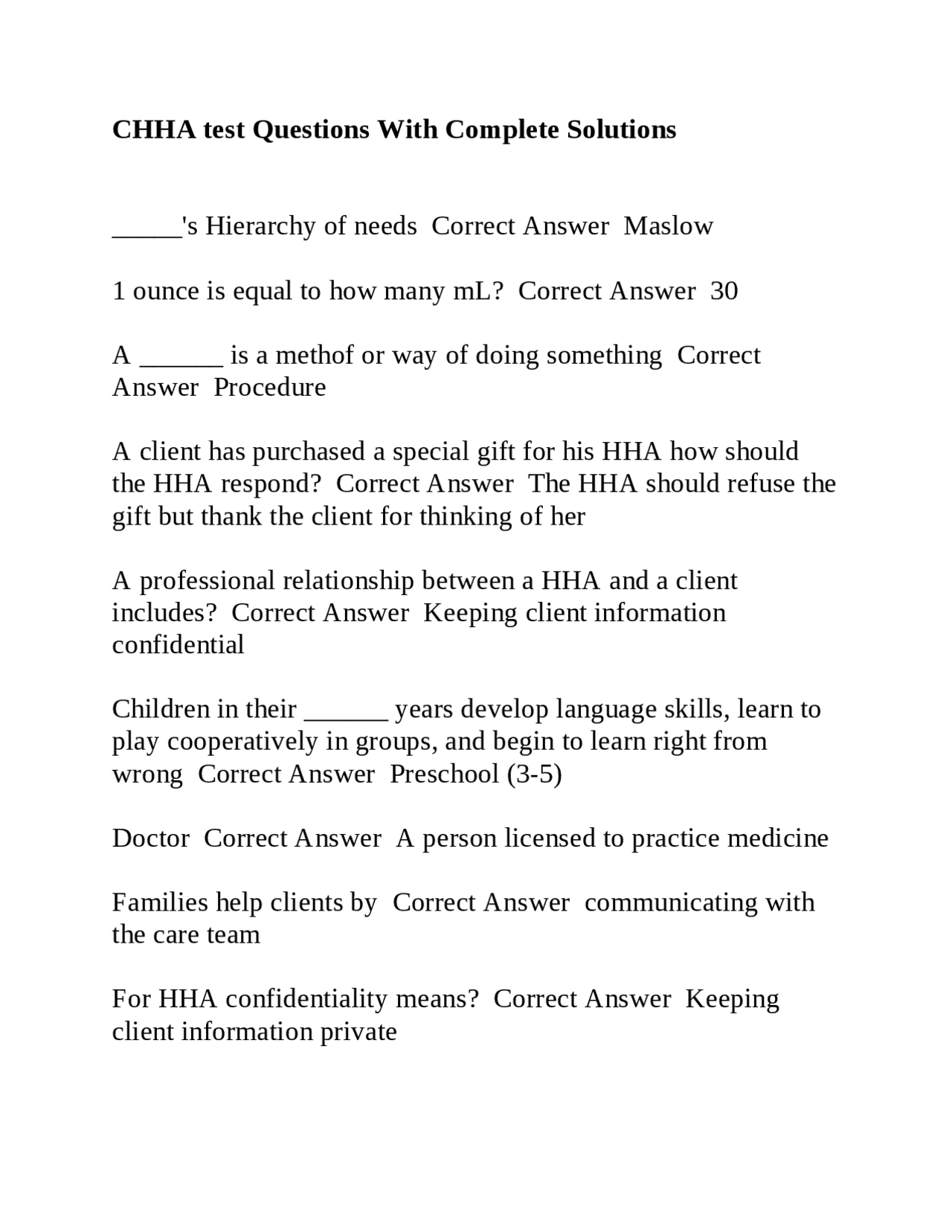 CHHA Test Questions and Answers: Comprehensive Guide for Home Health ...