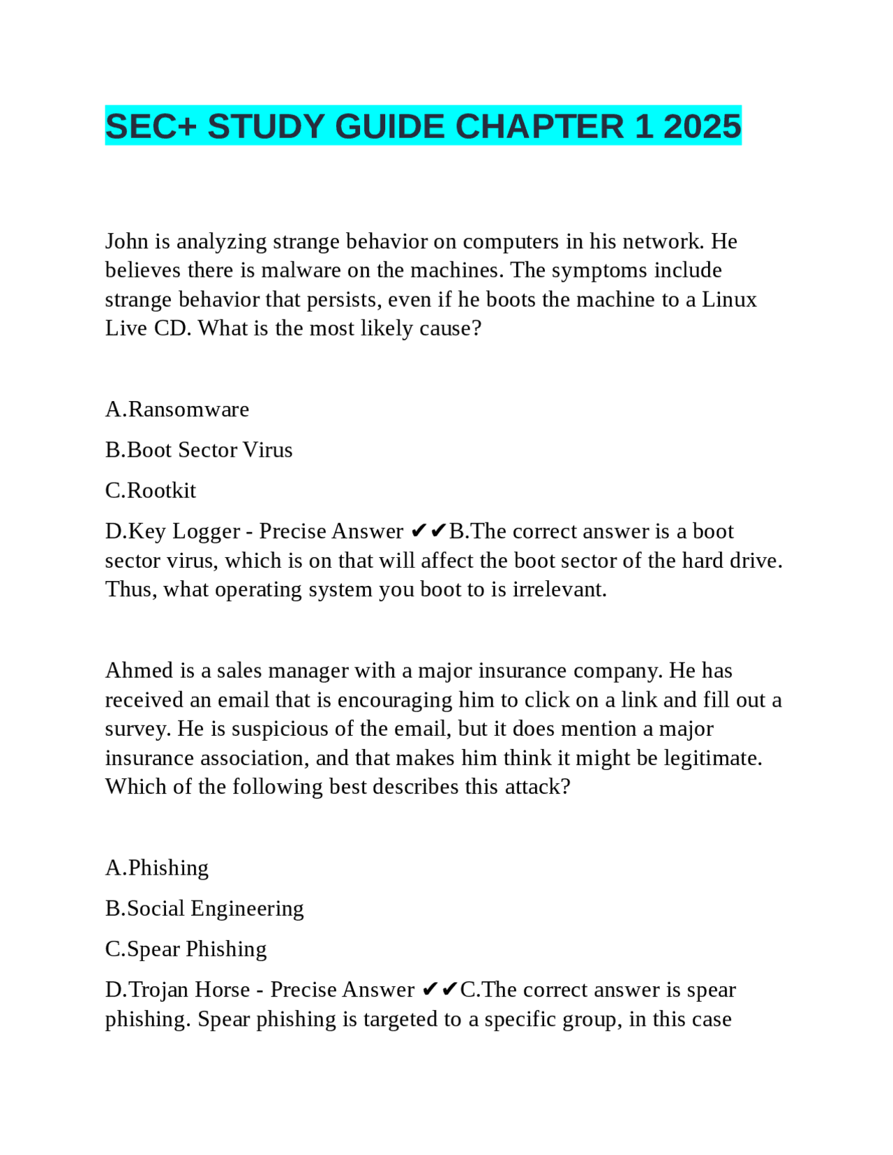 SEC+ STUDY GUIDE CHAPTER 1 2025 | Exams Nursing | Docsity