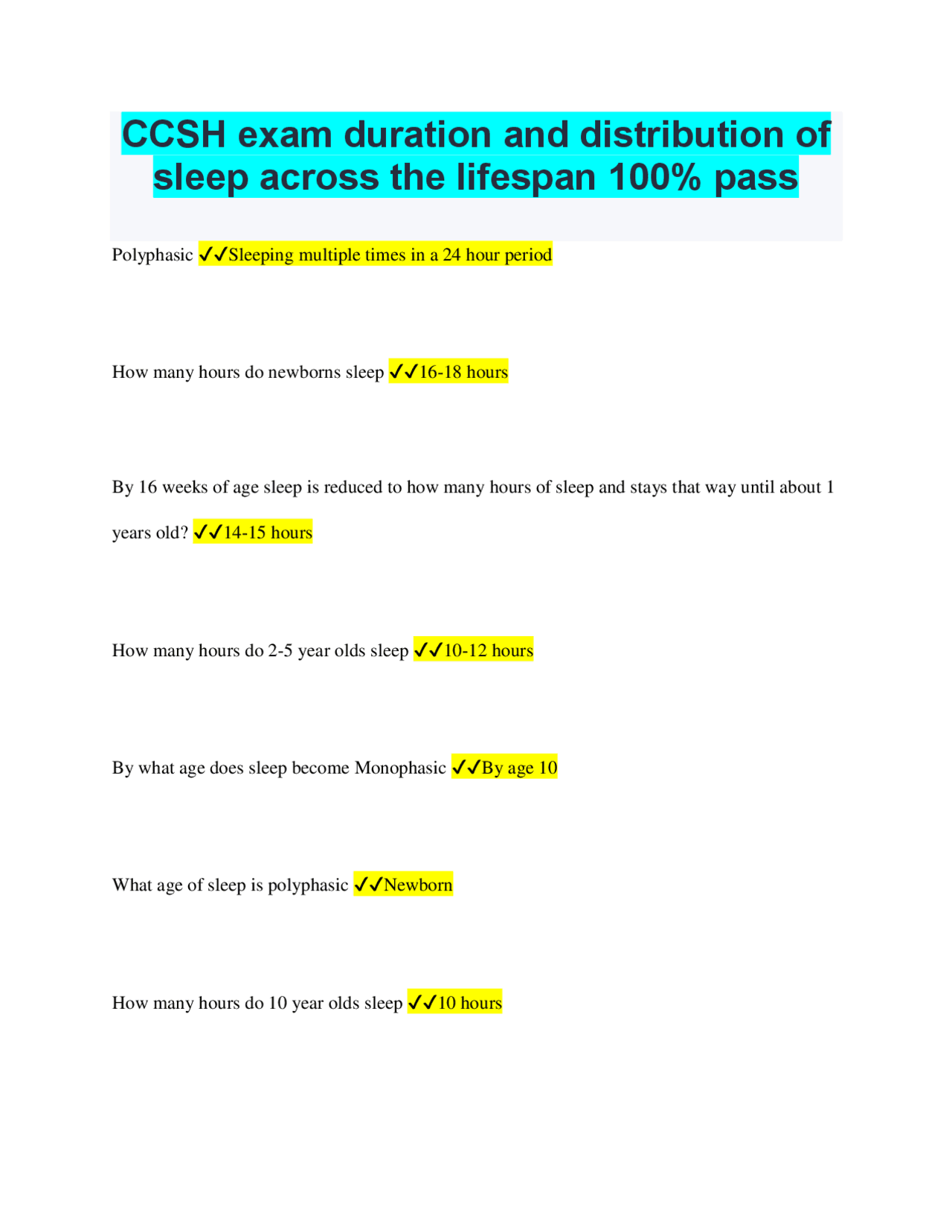 Sleep Duration and Distribution Across the Lifespan: CCSH Exam Review ...
