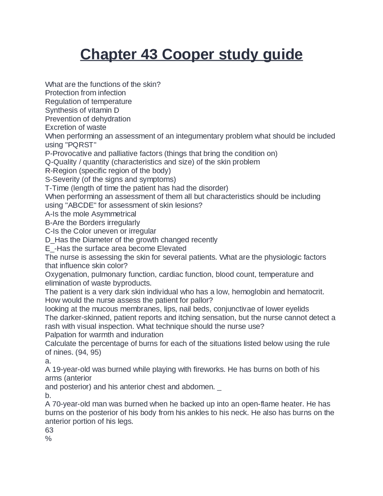 Chapter 43 Cooper study guide | Exams Advanced Education | Docsity