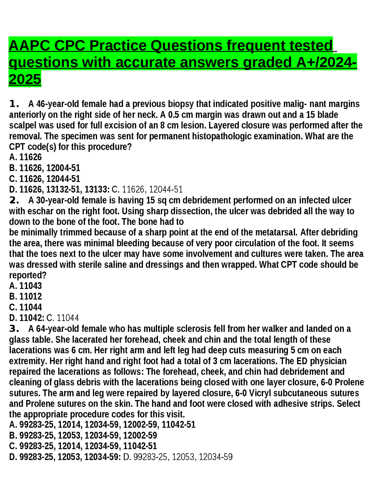 AAPC CPC Practice Questions frequent tested questions with accurate ...
