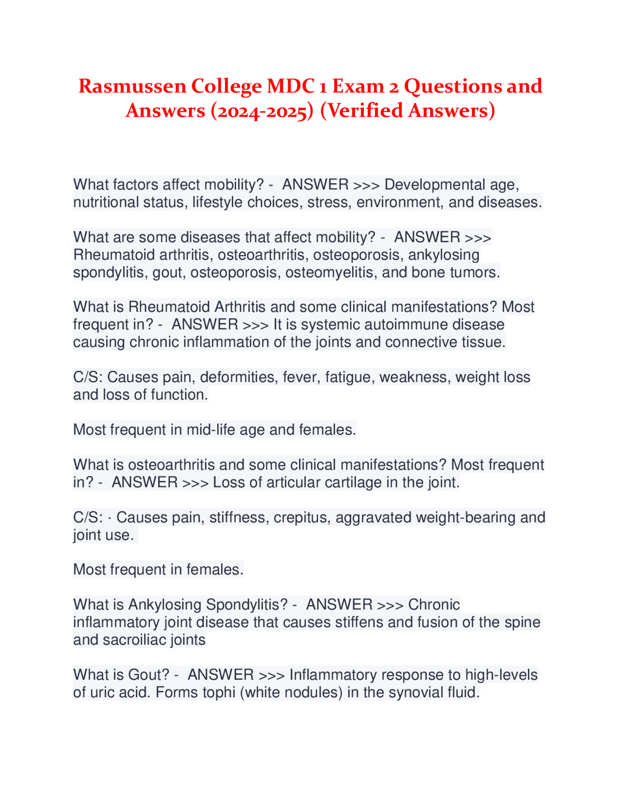 Rasmussen College MDC 1 Exam 2 Questions and Answers | Exams Pharmacy ...