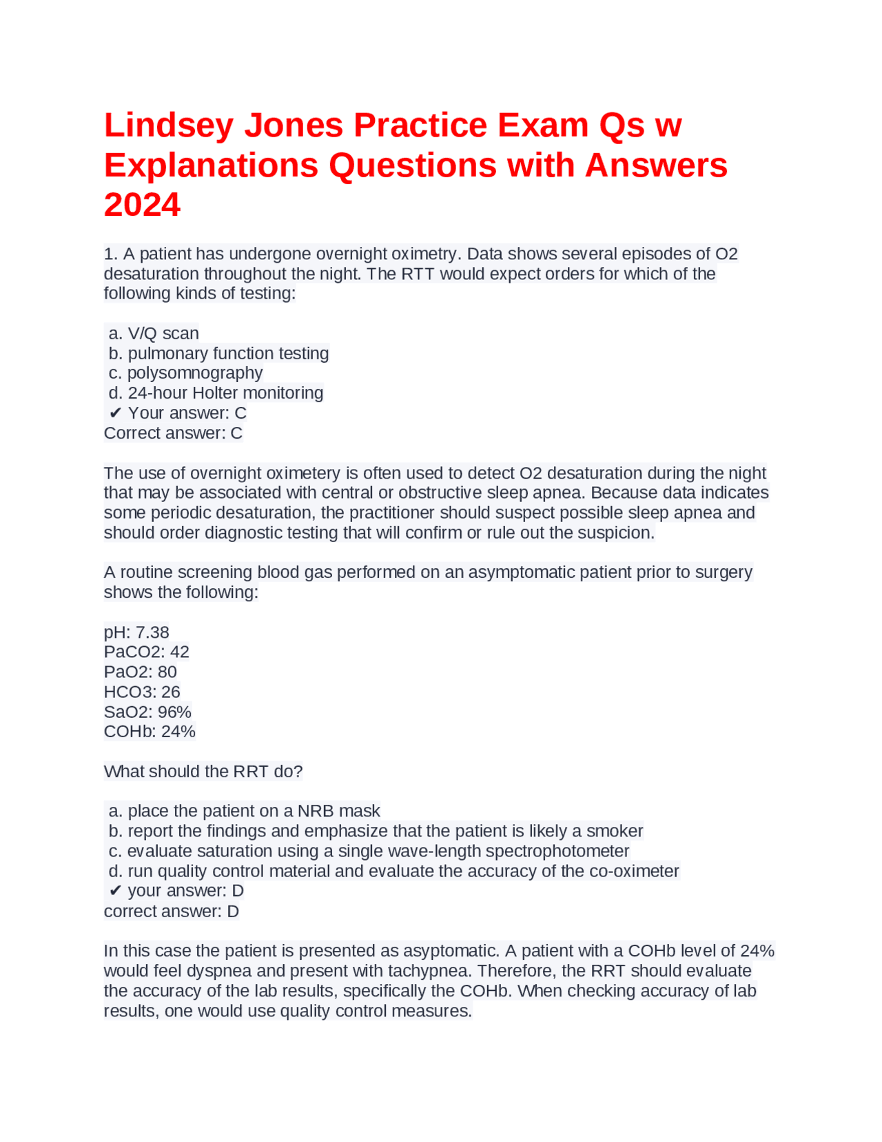 Lindsey Jones Practice Exam Qs w Explanations Questions with Answers ...