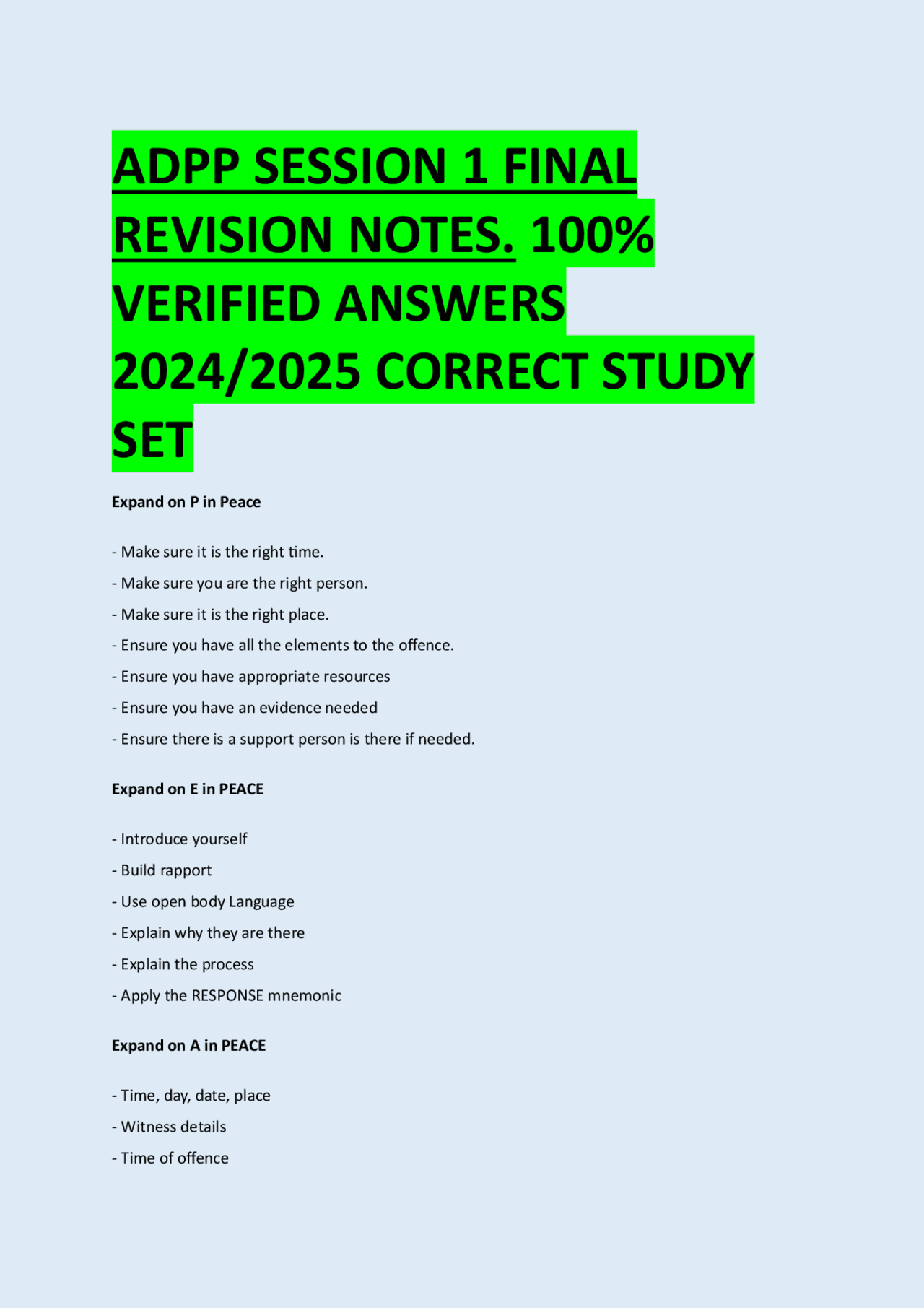 ADPP SESSION 1 FINAL REVISION NOTES. 100% VERIFIED ANSWERS 2024/2025 ...
