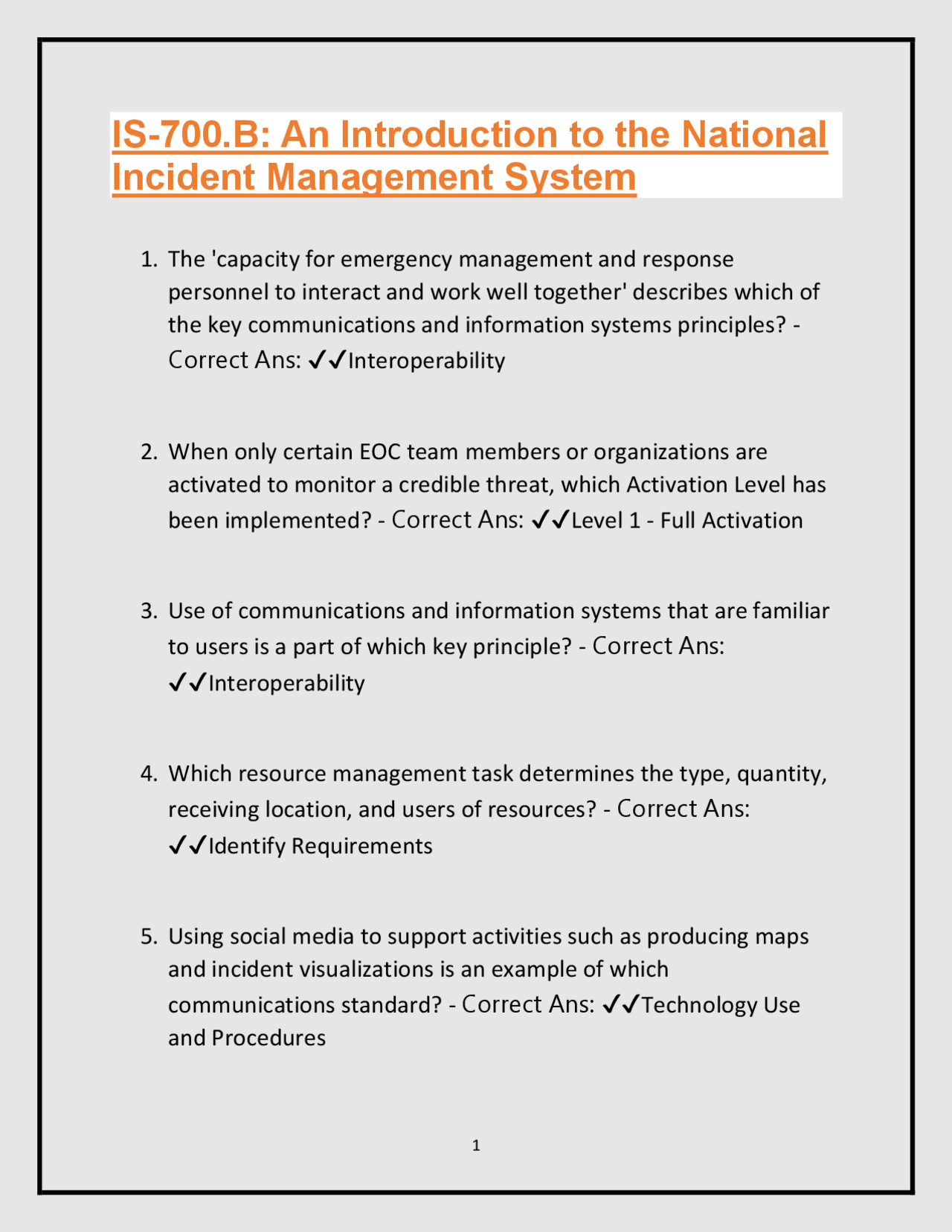 Ics 700 Answers.pdf IS-700.B: An Introduction to the National Incident Management System ...
