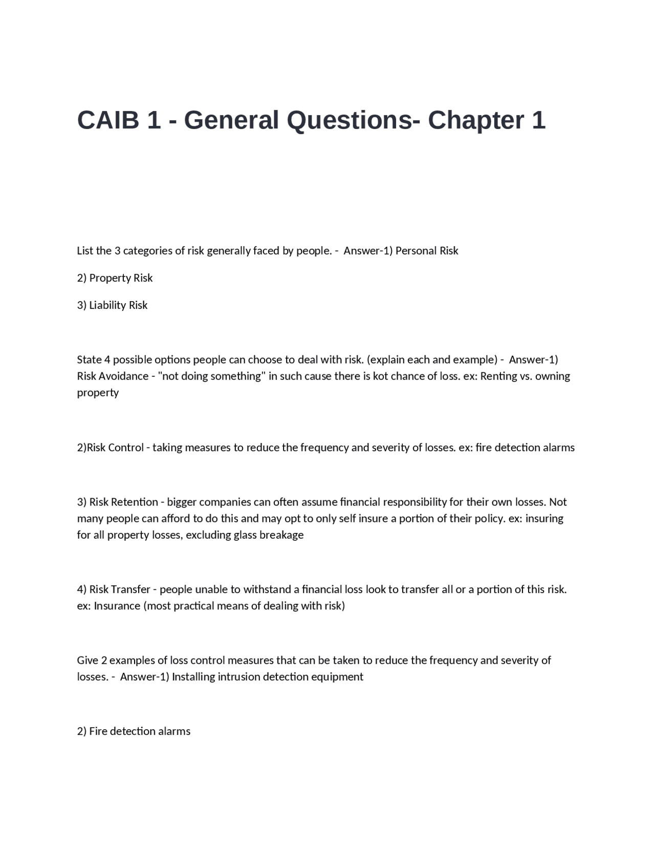 Caab Question CAIB 1 - General Exam Questions and Answers- Chapter 1 | Exams Nursing ...