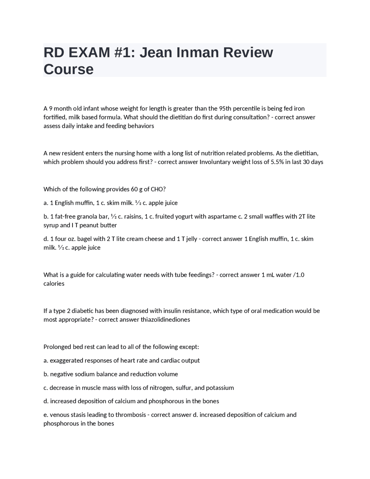 RD EXAM Actual Exam Questions And Complete Answers. | Exams Nursing ...