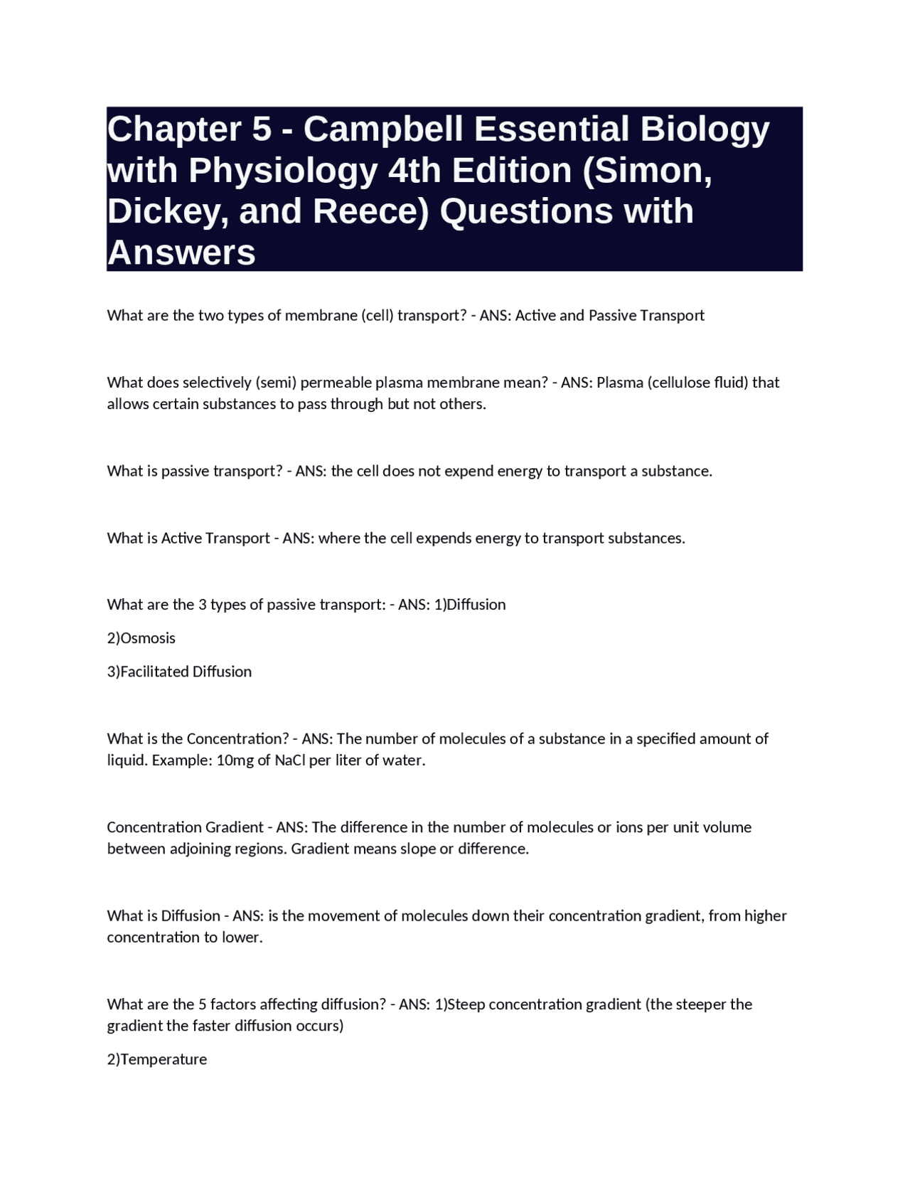 Chapter 5 - Campbell Essential Biology with Physiology 4th Edition ...