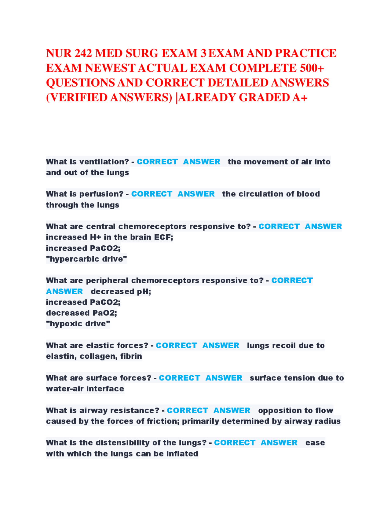 NUR 242 MED SURG EXAM 3EXAM AND PRACTICE EXAM NEWEST ACTUAL EXAM ...