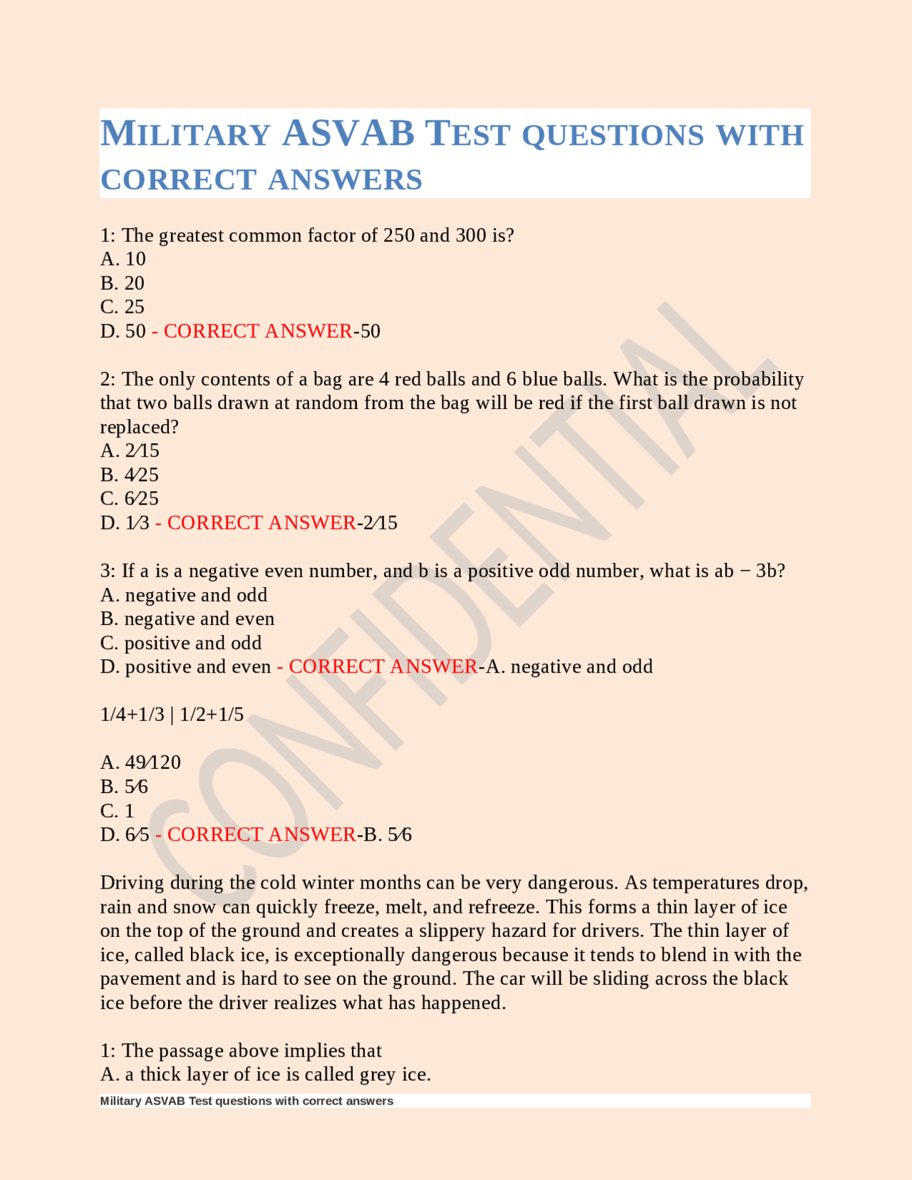 MILITARY ASVAB TEST QUESTIONS WITH CORRECT ANSWERS. | Exams Nursing ...