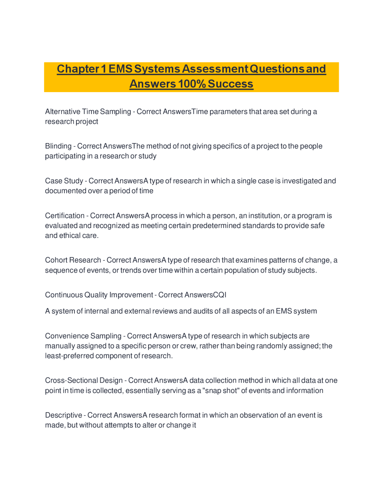 Chapter 1 EMS Systems Assessment Questions and Answers 100% Success ...