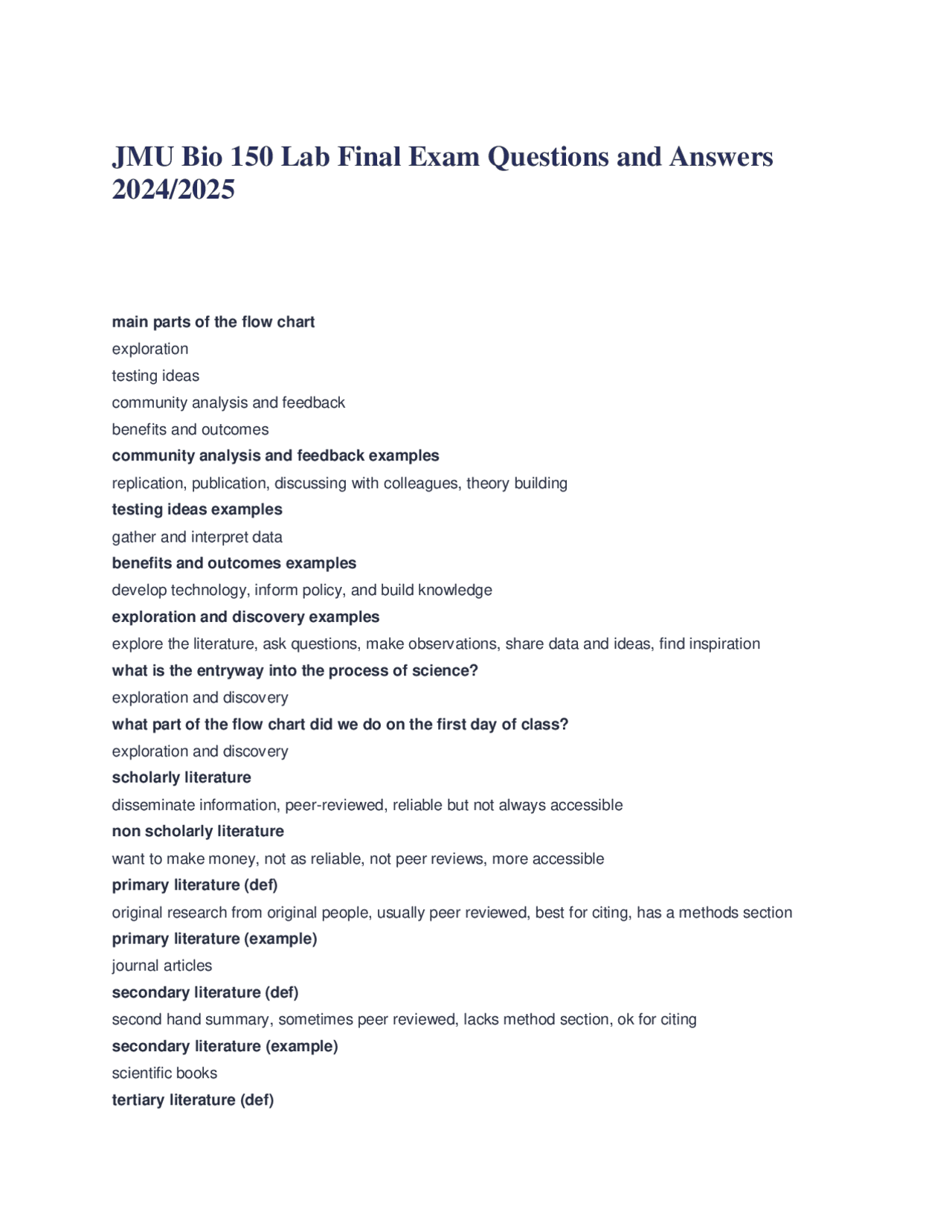 JMU Bio 150 Lab Final Exam Questions and Answers 2024/2025 | Exams ...