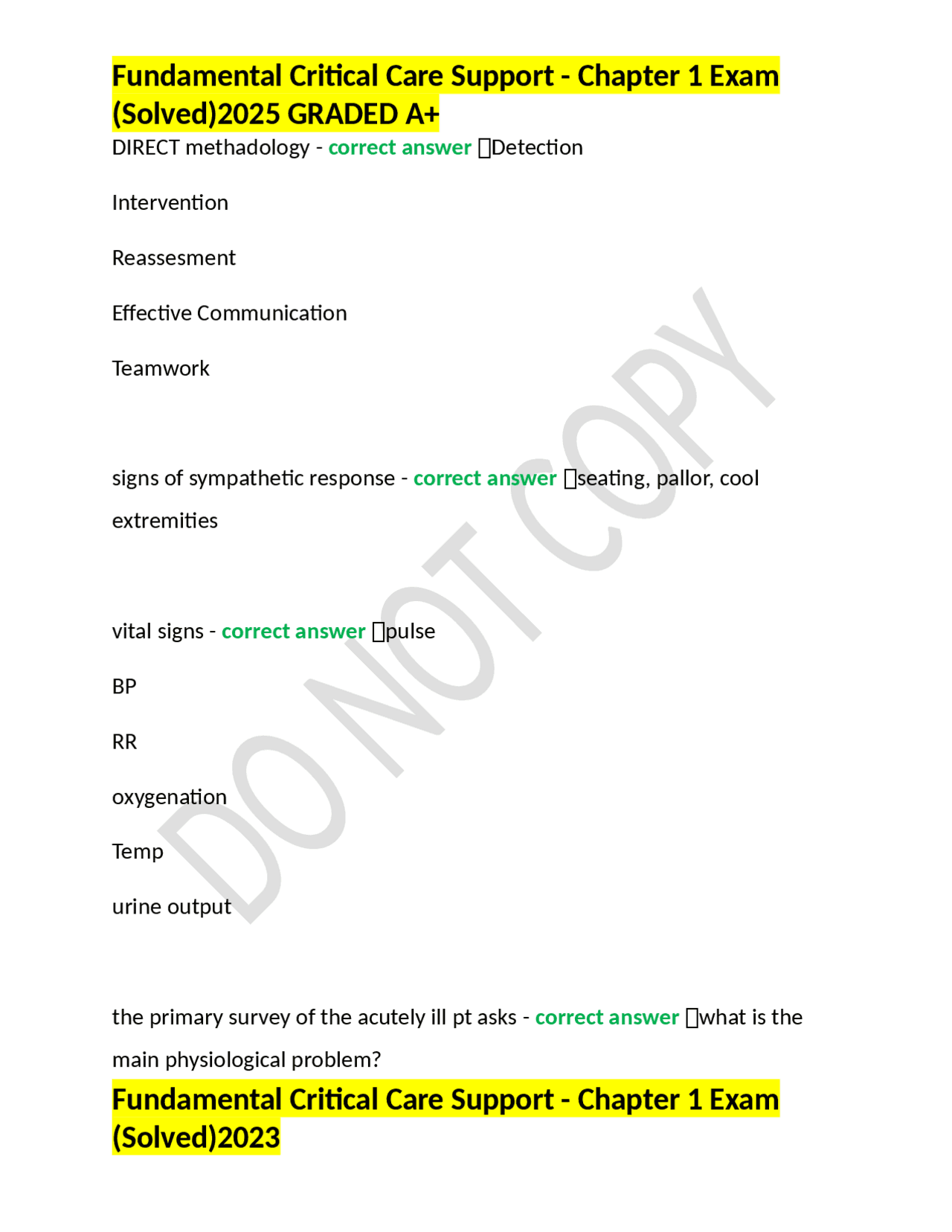 Fundamental Critical Care Support - Chapter 1 Exam (Solved)2025 GRADED ...