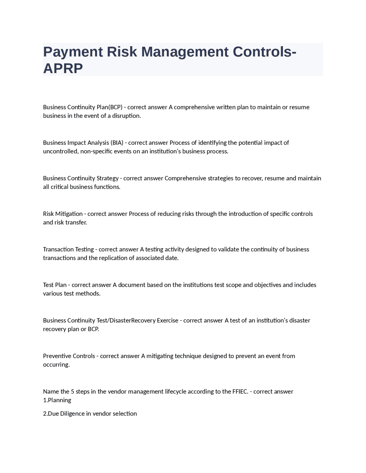 Aprp Payment Risk Management Controls-APRP Question and answers correctly ...