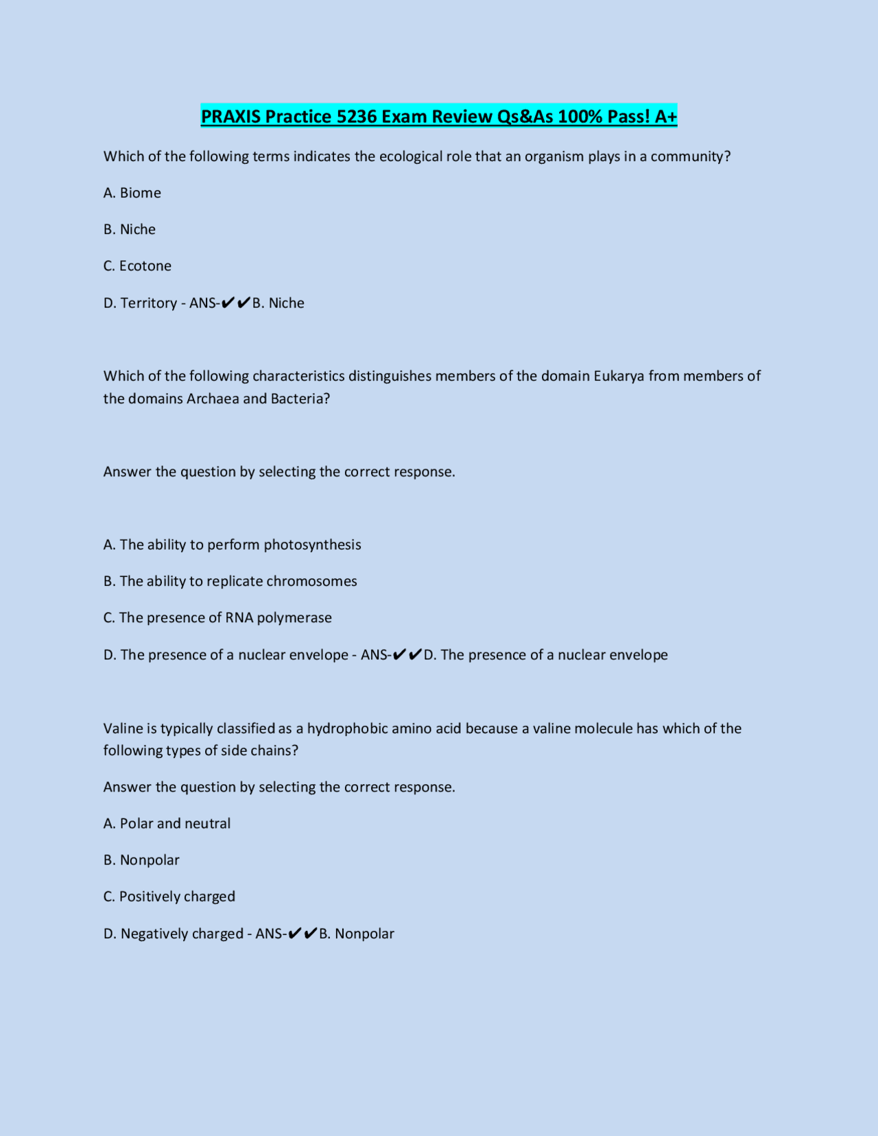 PRAXIS Practice 5236 Exam Review Qs&As 100 Pass! A+ Exercises